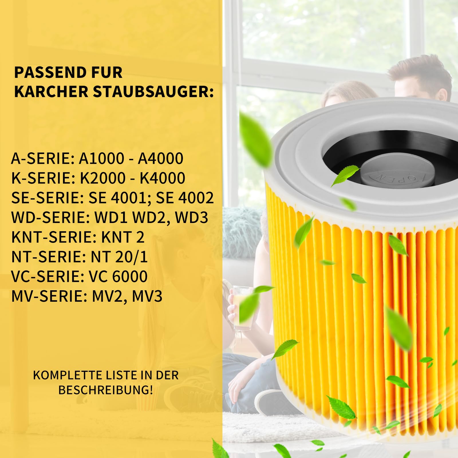 Filtre à Cartouche, 4x Filtre Aspirateur Pour Karcher, Aspirateur Pour Kärcher WD3 Premium, WD2, Filtre WD3, MV3, MV2 SE4001 SE4002,Filtre De Rechange Pour Aspirateur Pour Kärcher 6.414-552.0/64145520
