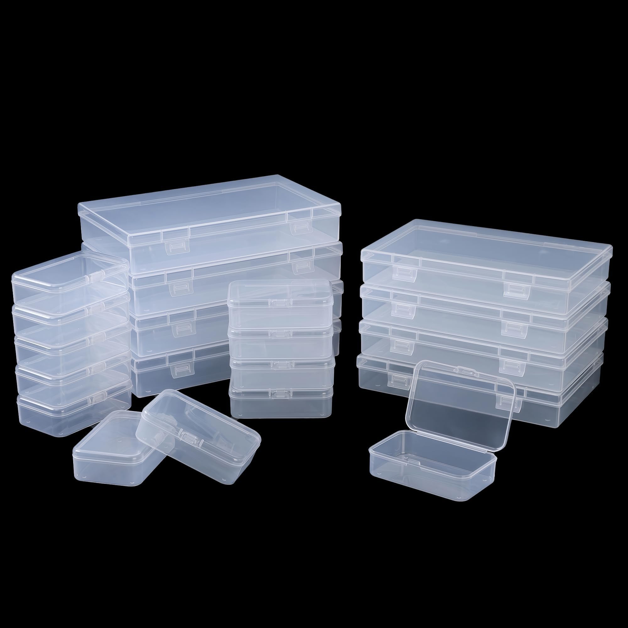 - LJY 20 Pieces Mixed Sizes Rectangular Empty Mini Clear Plastic Organizer Storage Box Containers with Hinged Lids for Small Items and Other Craft Projects Plastic Containers with Lids Quart Containers