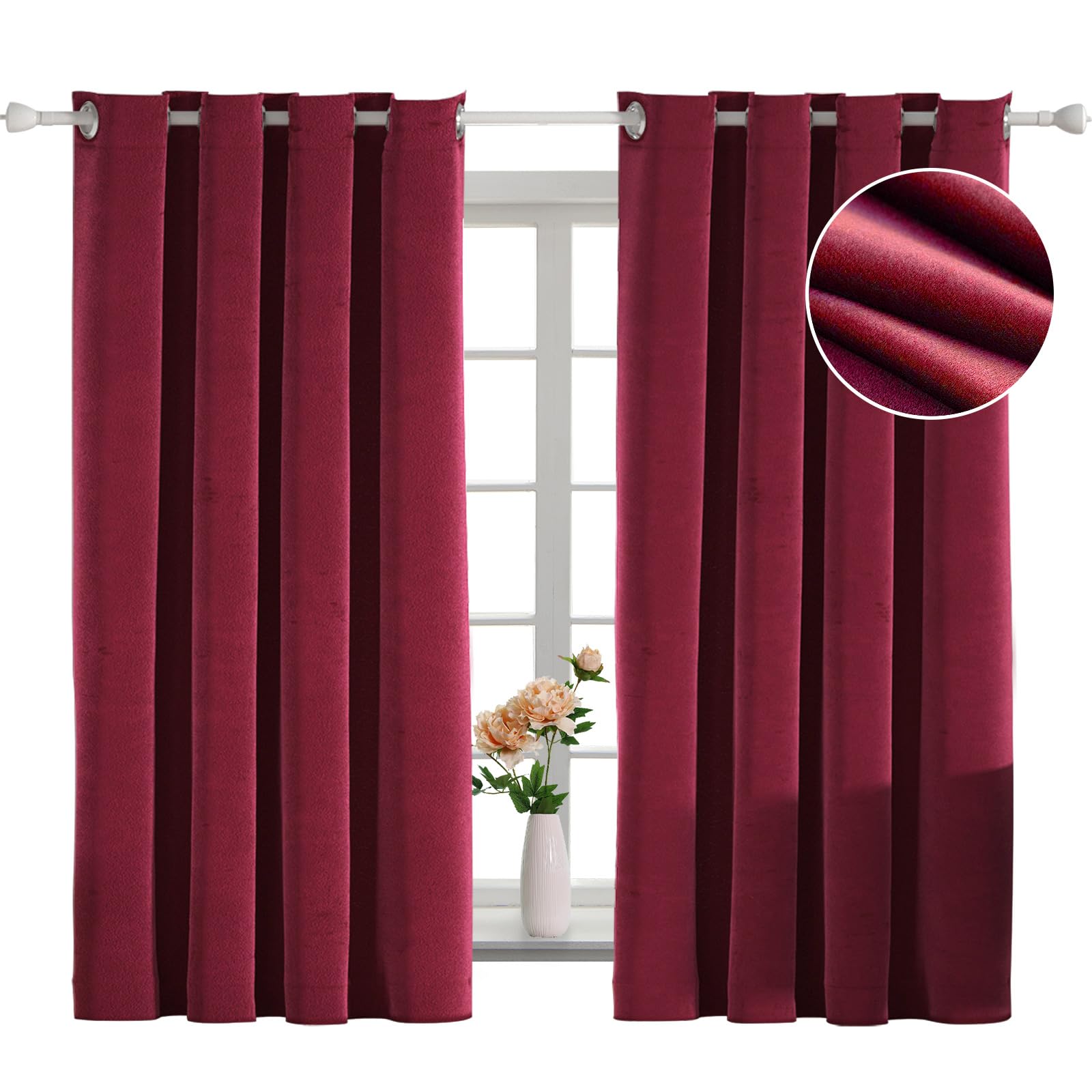 YSTELLAA Cortinas 100% Opacas 2 Piezas, 140×145cm, Terciopelo Cortinas Opacas Termicas, Cortina Termica Aislante Frio Y Calor, Cortinas Dormitorio Opacas, Cortinas Salon Modernas, Burdeos