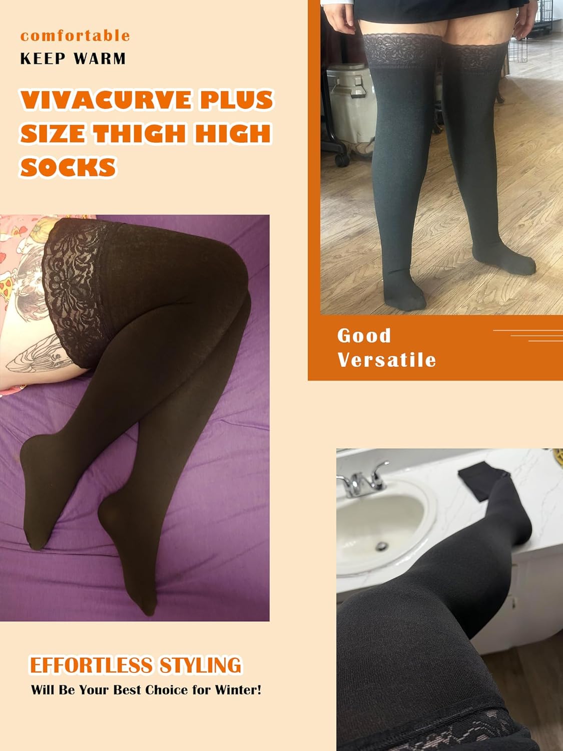Plus Size Thigh High Socks for Women Fleece Lined Extra Long Over the Knee Stockings Leg Warmers Boot Socks - Image 5