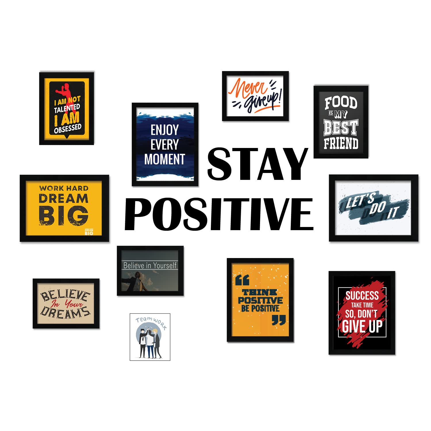 RANDOM Photo Frame For Wall Set of 10 3D Collage photo frames with STAY POSITIVE Plaque For Home decoration | wall decoration | Wall Decor | Home Decor Items (Black) (STAY POSITIVE)