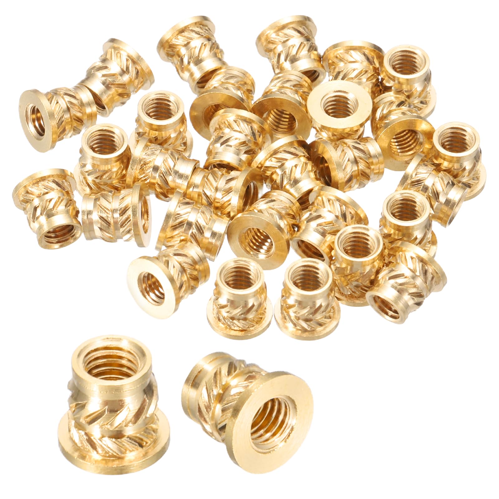 sourcing map 50 Pcs Threaded Inserts, M3 x 5mm H x 4.4mm OD Brass Metric Knurled Flange T-Nuts Female Threaded Heat Set Inserts Embedment Nut for Plastic and 3D Printing Components