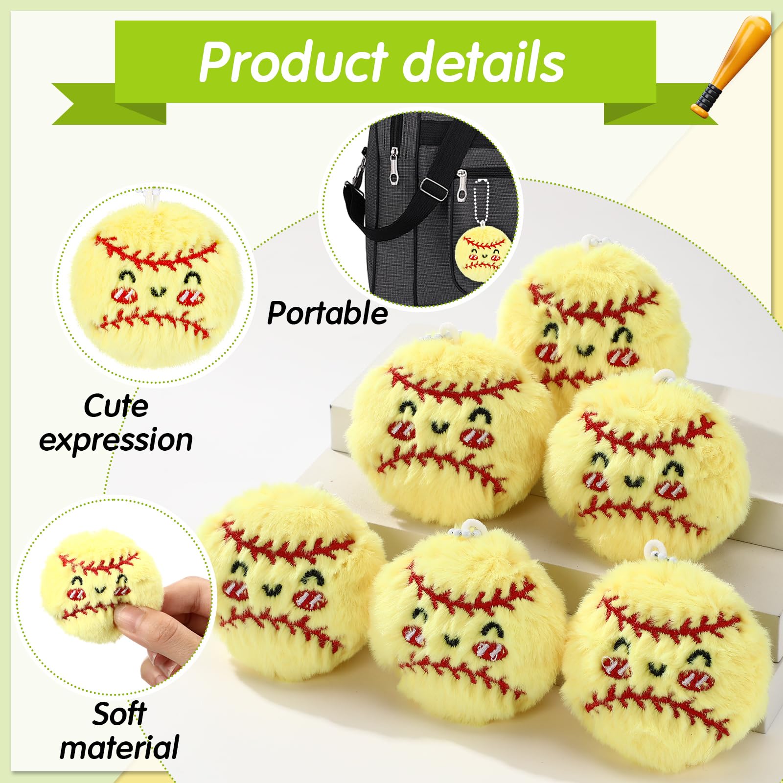 Simgoing 15 Pcs Softball Senior Night Keychain Gift Bulk Mini Plush Ball Prizes Funny Sports Players Team Party Favors Gifts for Group