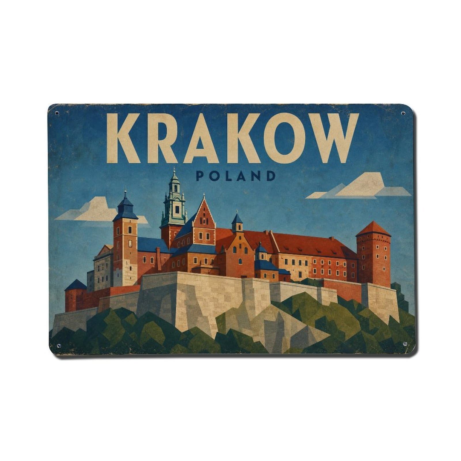 Vintage Travel Poland Krakow Metal Tin Sign