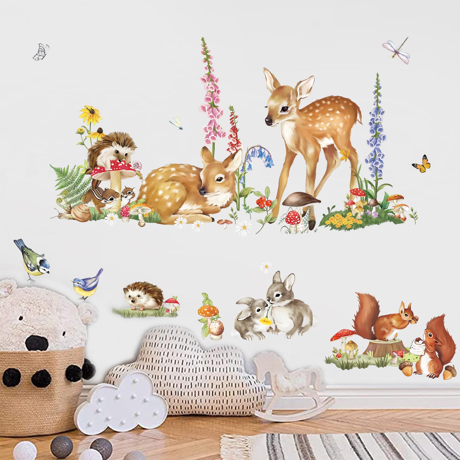 Stickers Muraux Enfant Forêt Enchantée - Cerf, écureuil, Hibou - Déco Chambre Bébé Et Salon - Facile à Poser, Sans Traces - 6