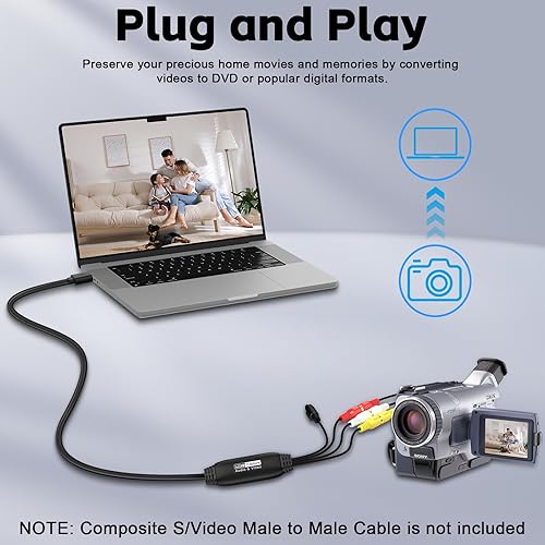 Miniatura 3 de Herfair VHS to Digital Converter, USB Video Capture Card Device, RCA to USB A Converter, Convert VHS VCR Hi8 DV Tape Camcorder Camera to Digital