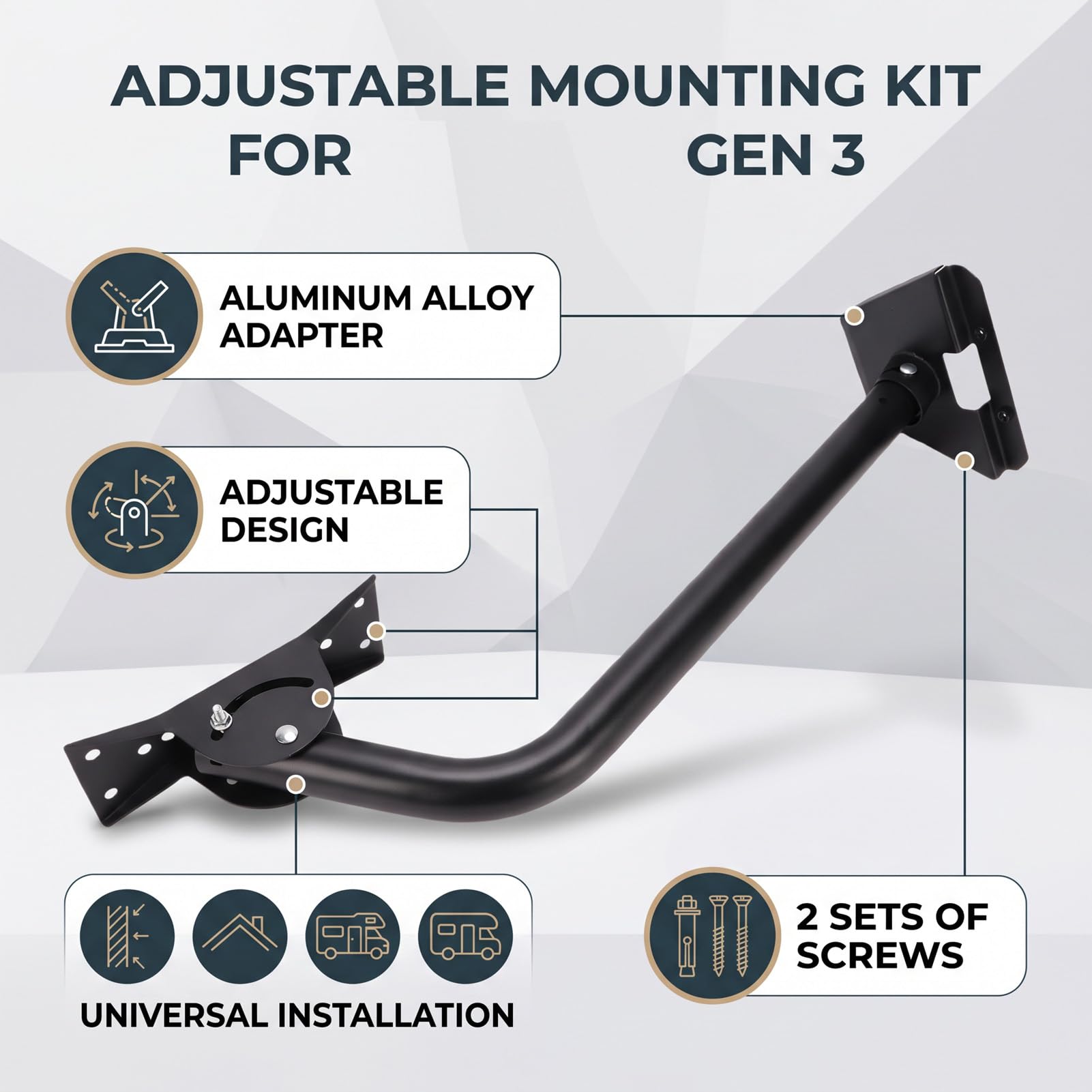Supporto per Antenna a Parete, Kit Montaggio Antenna Parabolica Regolabile in Lega di Alluminio con Adattatore per Tetto, con Regolazione Angolare per 4 4X V3