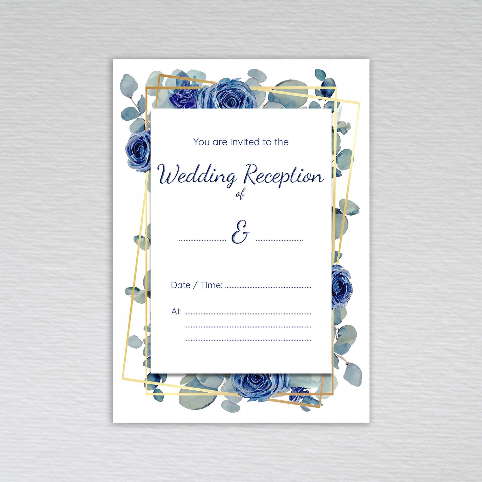 Webspectations Pack of Wedding Reception Invitations: Navy Rose with Dusty Blue Eucalyptus Wedding Reception Invites (Pack of 50 without Envelopes) โ image 1