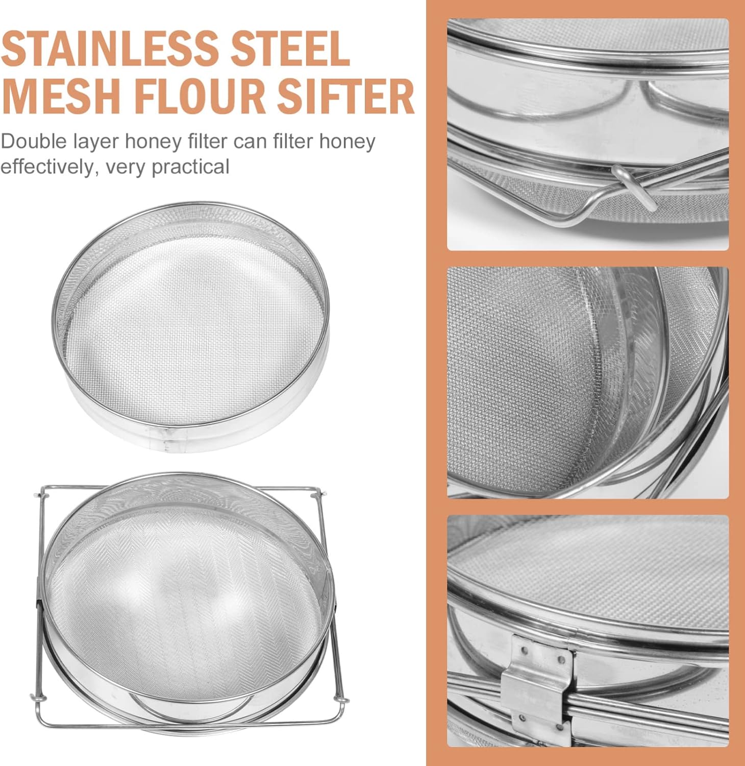 Stainless Steel Flour Sieve Mesh Food Strainer for Kitchen Baking Mesh Flour Sifter Handheld Strainer Home