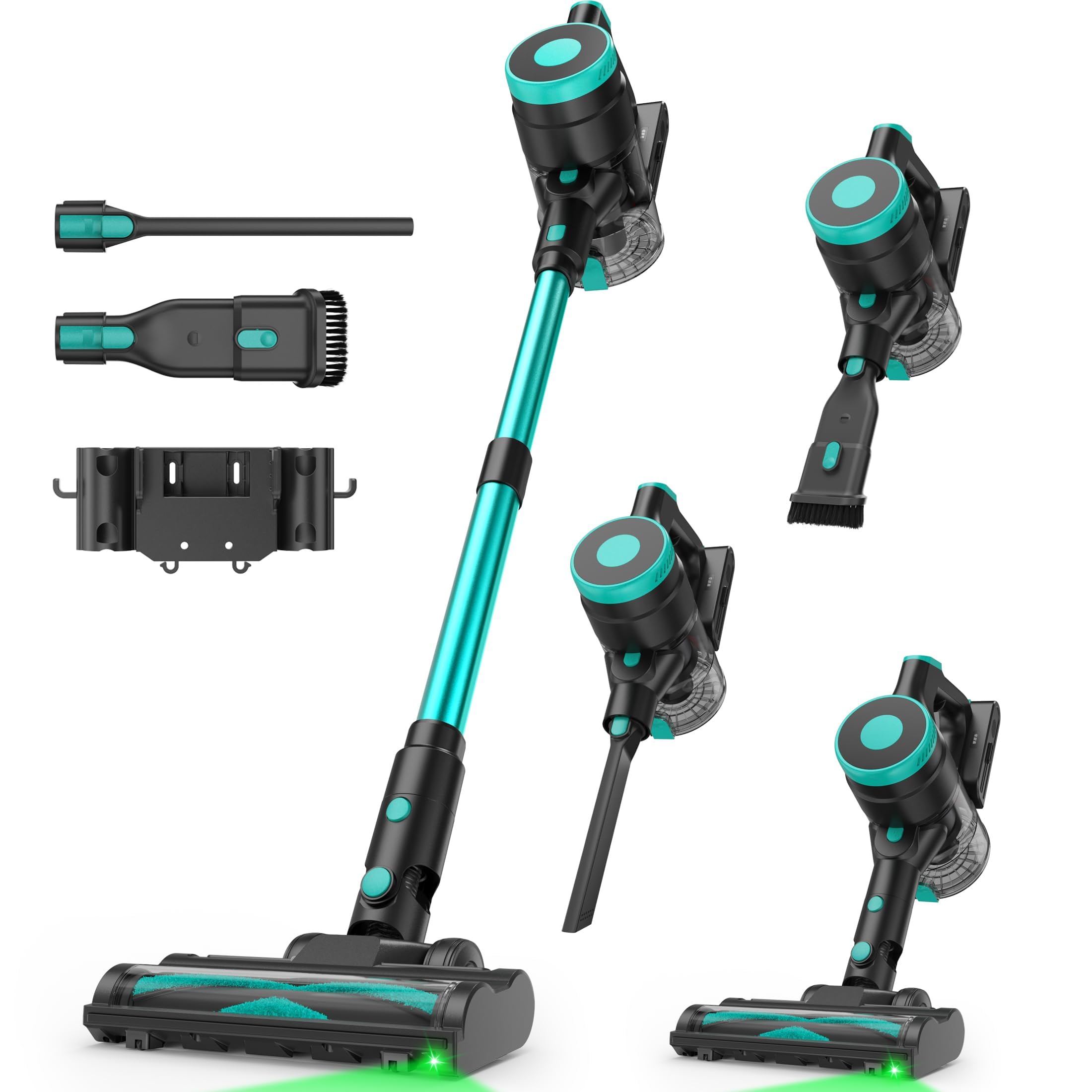 Zefiro 350W Cordless Vacuum Cleaner,45Mins Runtime Vacuum Cleaners for Home, Anti-Tangle and 1.5L Dust Cup, 6 in 1 Lightweight Vacuum for Hardwood Floor Carpet Pet Hair Green03