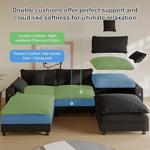 Miniatura 3 de Sofá modular en forma de U de 116 pulgadas, sofás seccionales de felpilla para sala de estar, sofá modular de nube con otomana móvil, moderno sofá