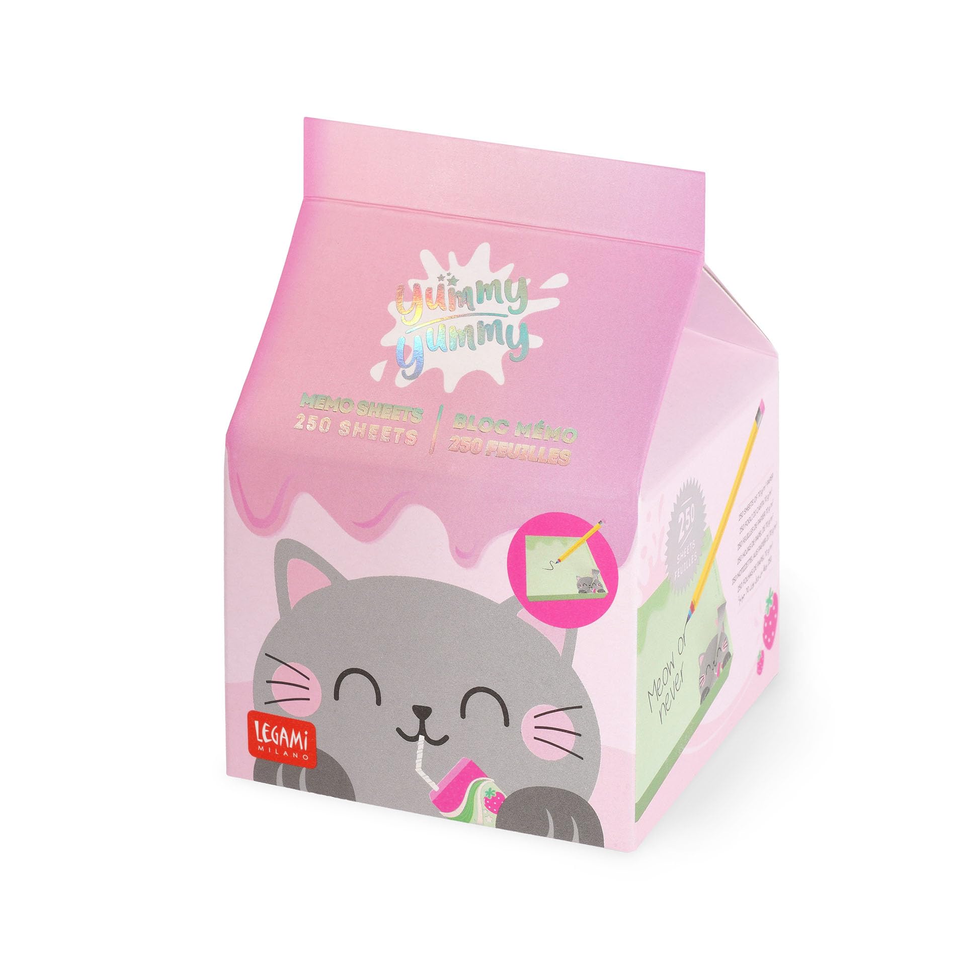 Legami - Yummy Yummy Memo Pad, Notepad with 250 Detachable Sheets, FSC Certified Paper, Size 7 x 10 x 7 cm, Memo Pad with Green Sheets, Kitty