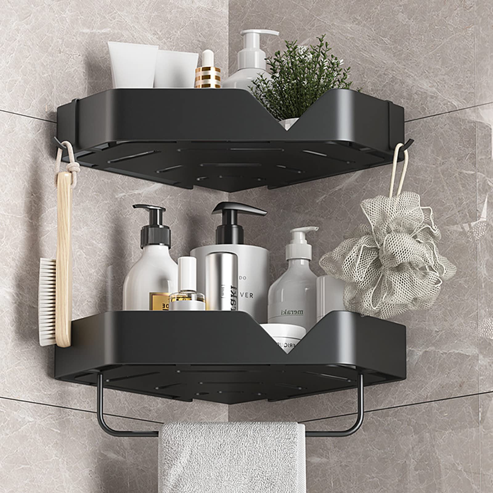 Mensola angolare per doccia, senza fori, supporto per sapone adesivo, in acciaio inox, per shampoo, sapone e gel doccia – ed elegante soluzione per riporre oggetti