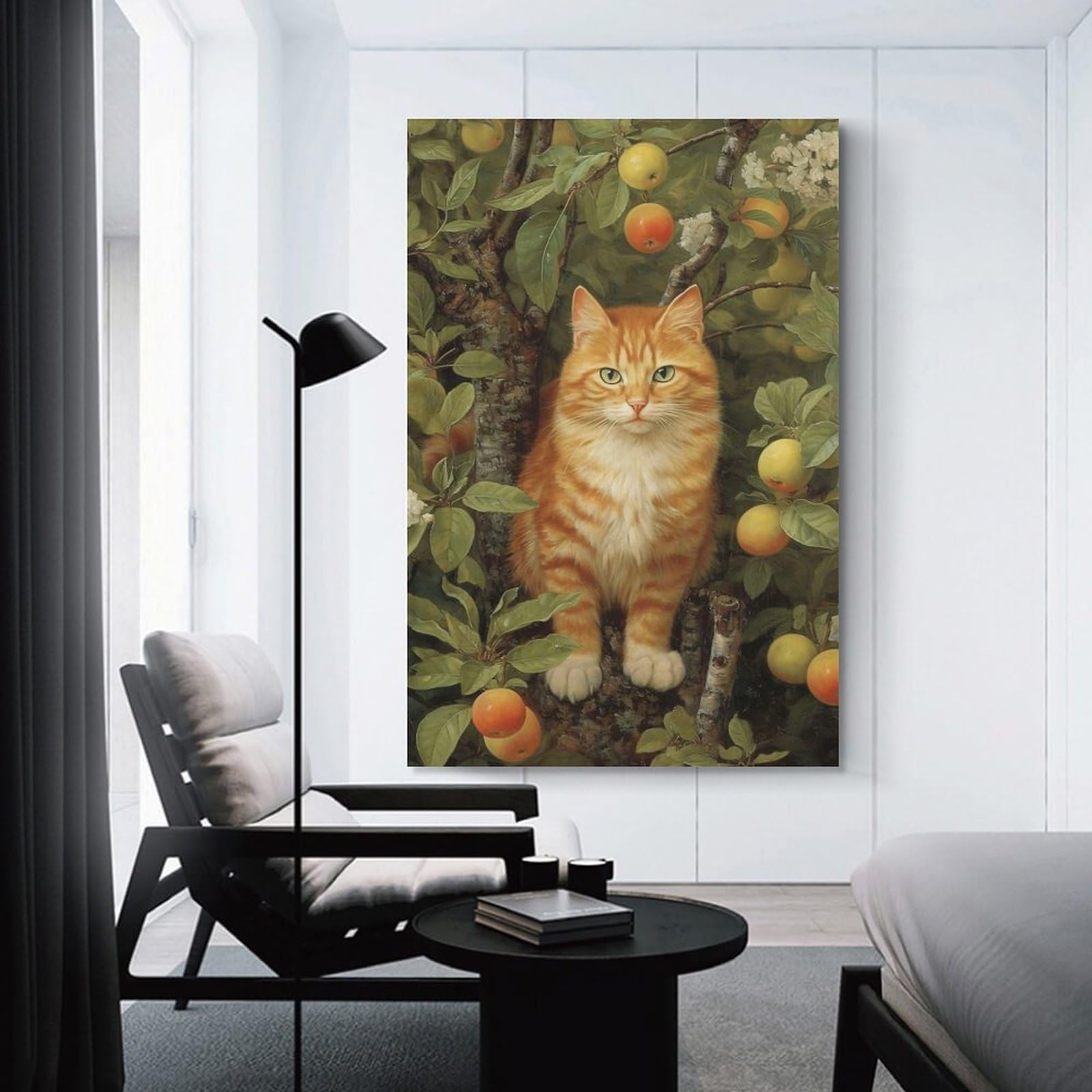 Junmoney Wall Decor Canvas Print Ginger Cat in Apple Tree, 20x30inch(50x75cm), for Bedroom Walls, Guest Spaces Or Lounges, An Easy Wall Refresh for Bedrooms