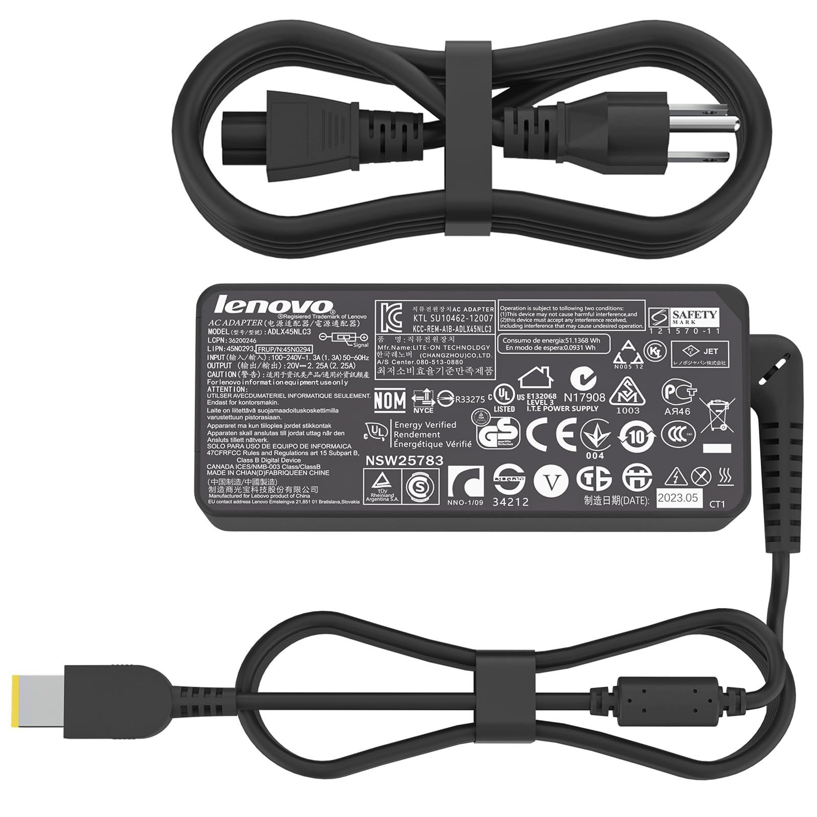 45W 20V 2.25A Slim Tip Charger fit for Lenovo ThinkPad T430 T440 T450 T460 T470 T540P T560 E440 E450 E540 E550 E560 G40 G50 Z50 L470 L460 L440 X270 X260 ADLX45NLC3 Laptop Adapter Power Cord