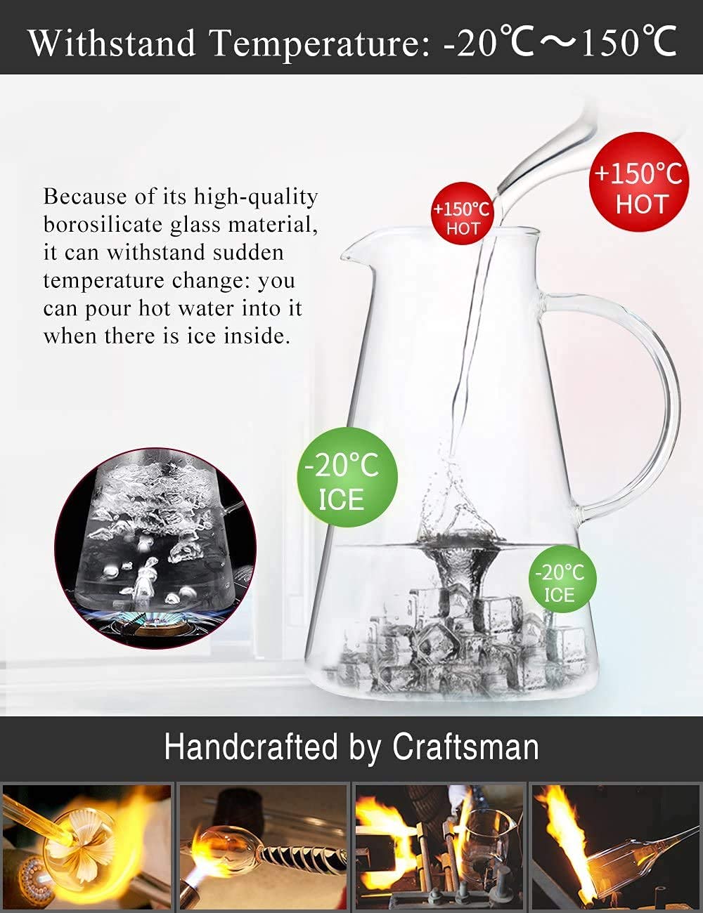 Arvekha 1.8 Liter 61oz Glass Pitcher with Lid, Easy Clean Heat Resistant Glass Water Carafe with Handle for Hot/Cold Beverages - Water, Cold Brew, Iced Tea & Juice (1 Pc) 2