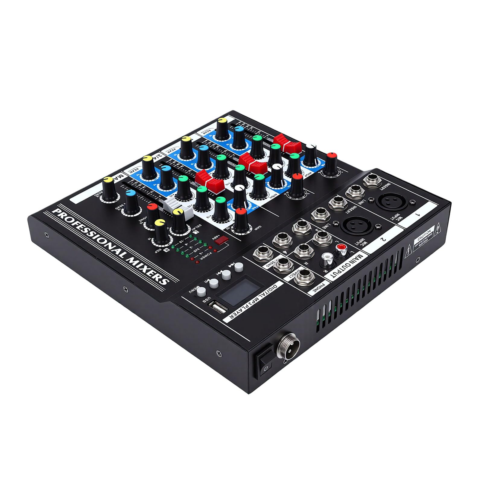 Keenso Mixer Audio, Scheda Audio Portatile in Acciaio Legato con Chip Bluetooth e DSP, Interfaccia USB a 5 con Alimentazione Phantom 48 V, per Registrazione in Studio Configurazione DJ Mobile