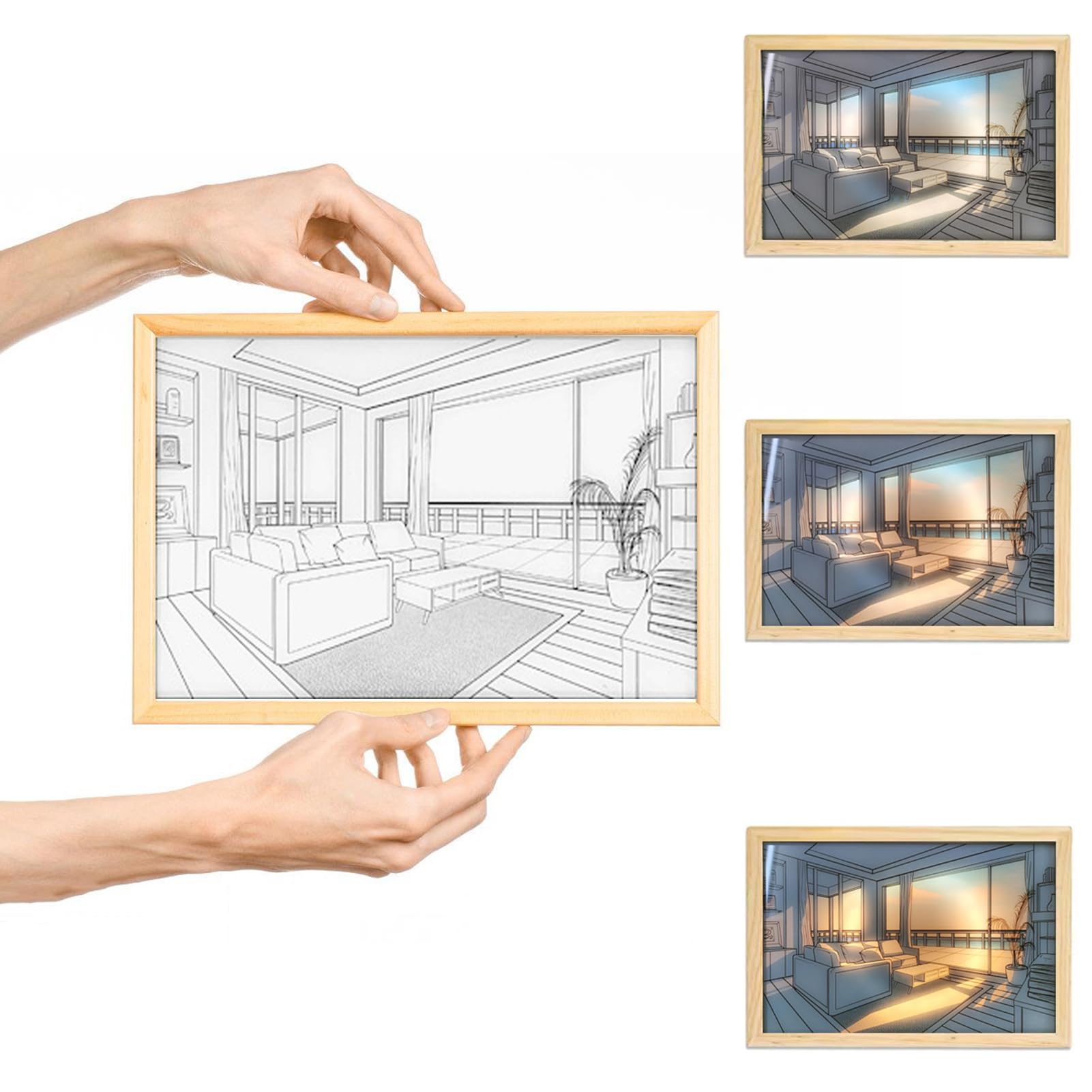 Floor Lamp Lighting Painting Decoration Picture Frame Light, led Acrylic Wall Art 3-Color Lighting, LED Glowing Photo Frame, Wall Creative LED Night Light (Small Living Eoom A)
