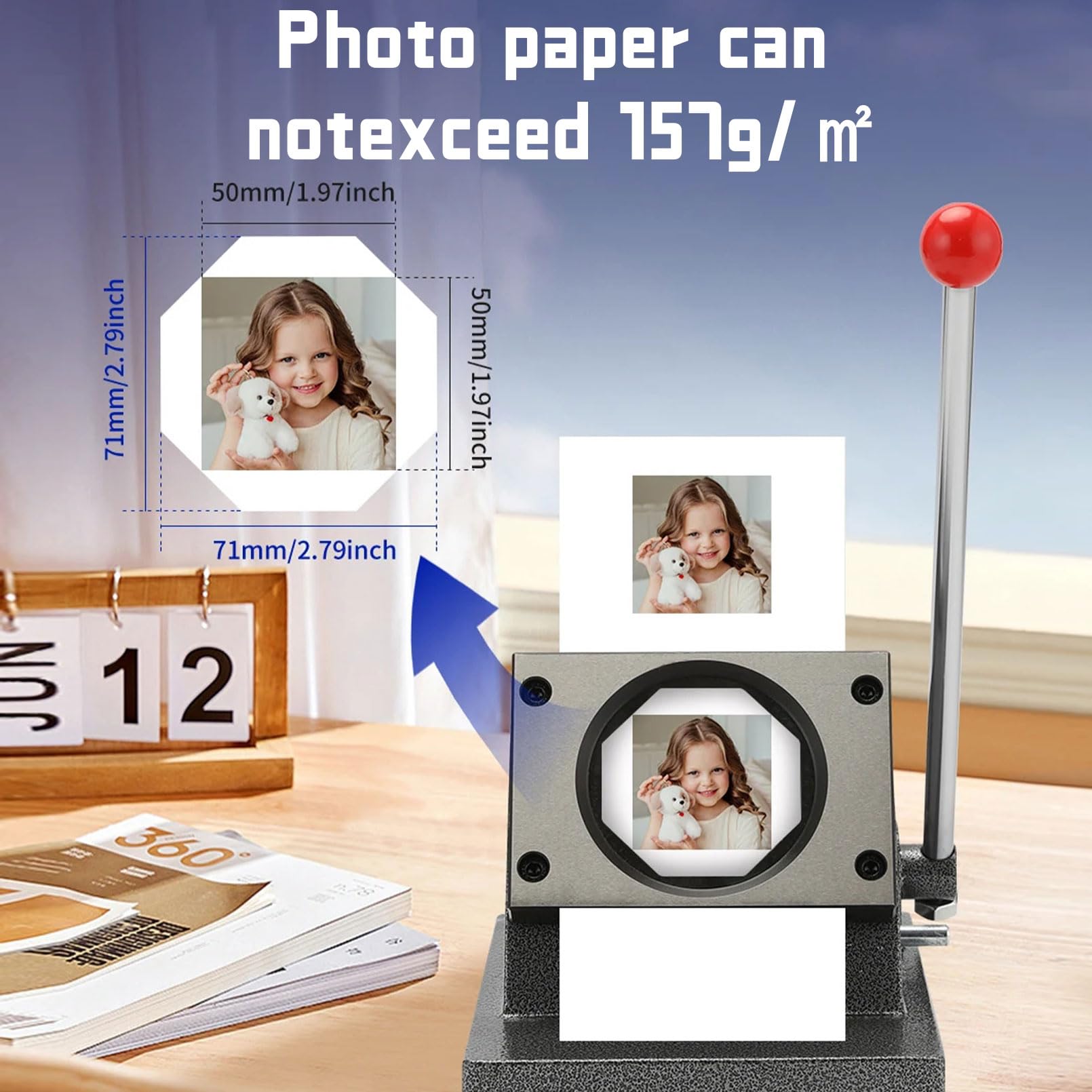 Maszyna do robienia magnesów fotograficznych, zestaw do przypinania guzików DIY z obcinaczem do papieru i 100 materiałami eksploatacyjnymi do tworzenia niestandardowych magnesów na lodówkę
