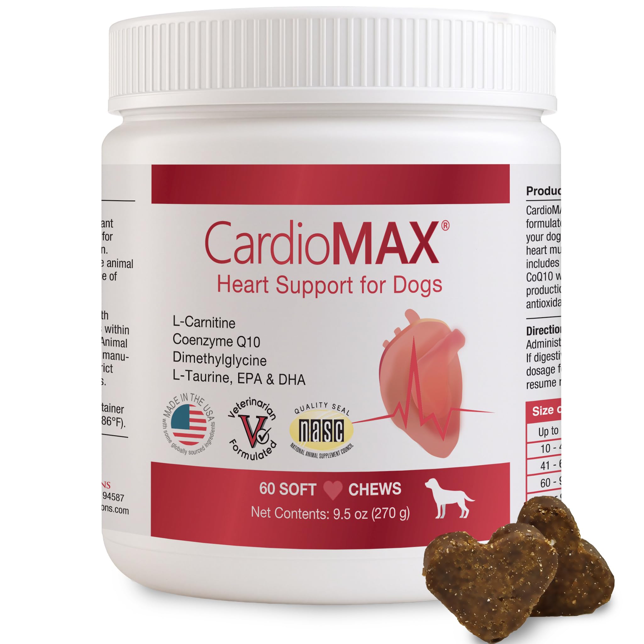 Heart Support Supplement for Dogs-Vet-Formulated, Antioxidant-Rich-L-Taurine, L-Carnitine,EPA,DHA,CoQ10-Aids Circulatory Strength, Cardiovascular Support, Heart Muscle Function-USA Made-60 Soft Chews