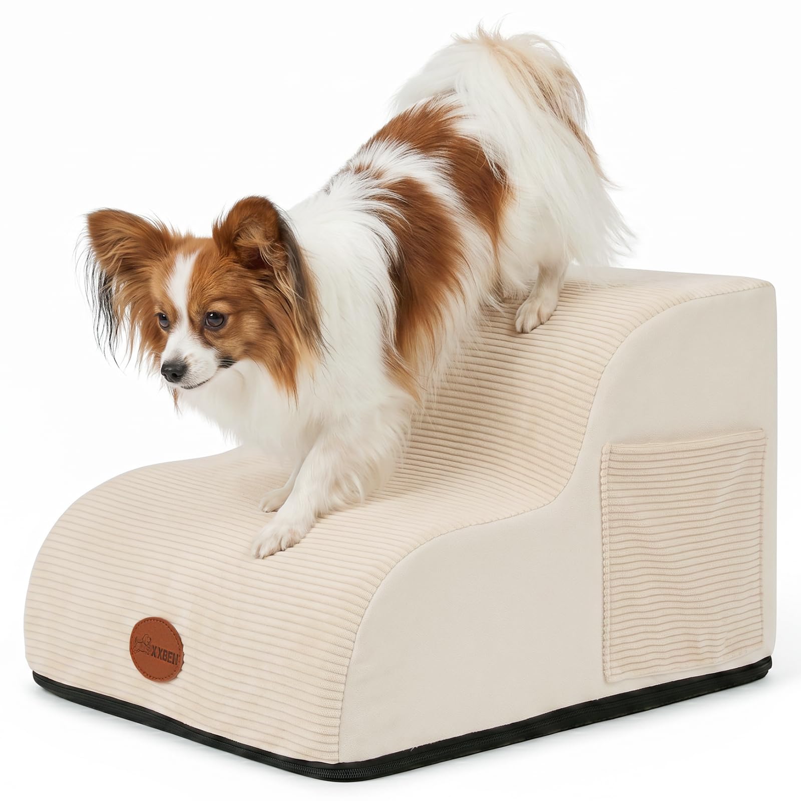 X XBEN 犬 階段 ステップ 犬 スロープ ドッグステップ 33D密度スポンジ 2段ペット 階段 収納ポケット付き 滑り止めデザイン カバー取り外し洗濯可能 小型犬適用 室内リビング・寝室・ソファ横など幅広く活用 丸角デザイン 怪我防止 犬の踏み台