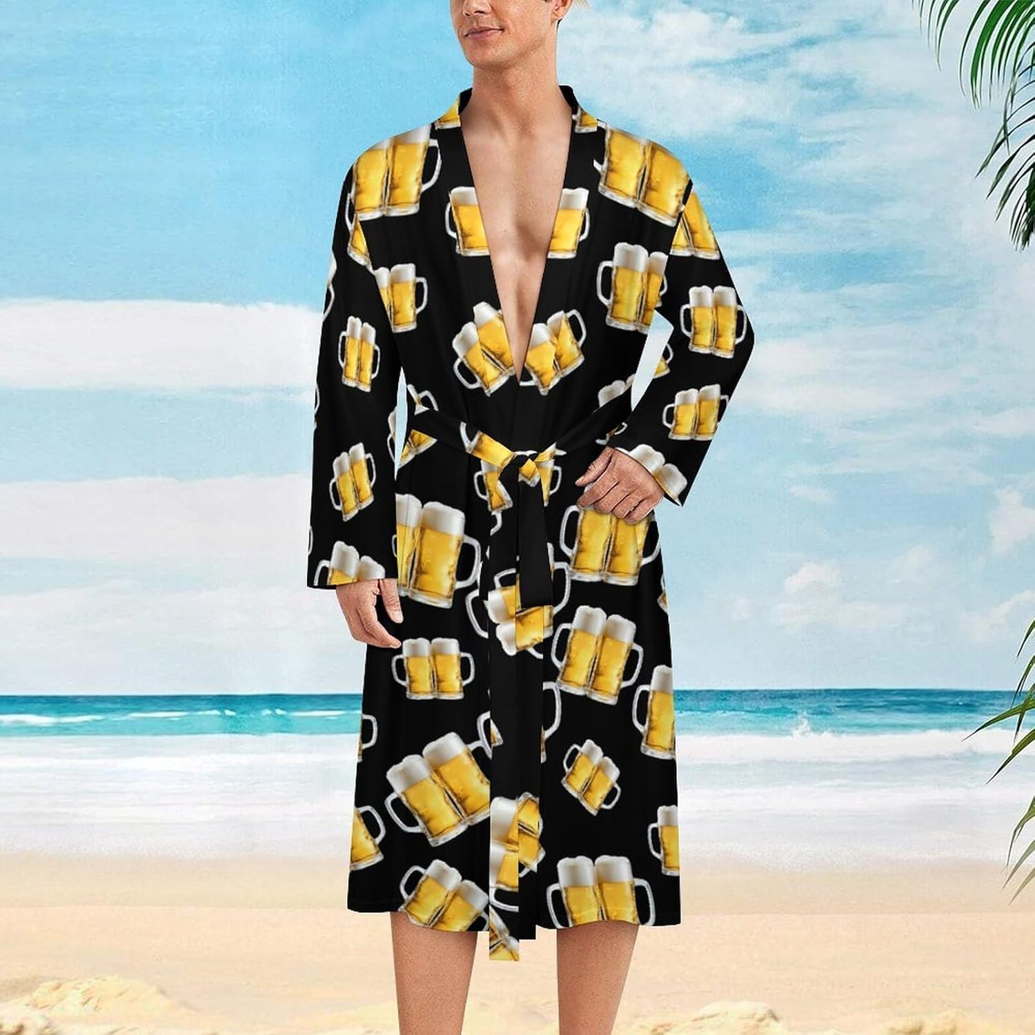 Two Mugs of Beer Mens Robe Long Bathrobe for Women Bath Robes Lightweight Soft Printed Sleepwear