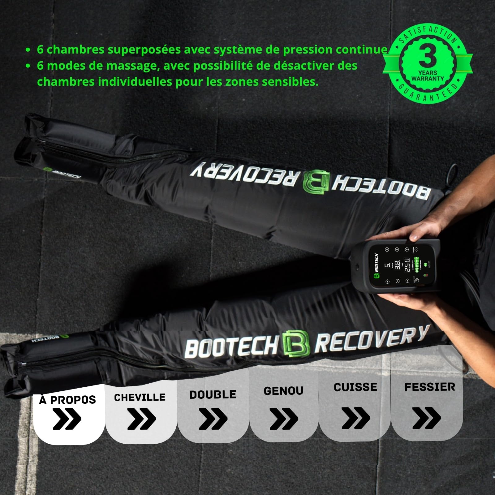BOOTECH Pantalon de Pressothérapie pour la Maison, Masseur Rechargeable pour Jambes Fatiguées avec 6 Chambres, Améliore la Circulation, Récupération Musculaire, Drainage Lymphatique, Anti-Cellulite