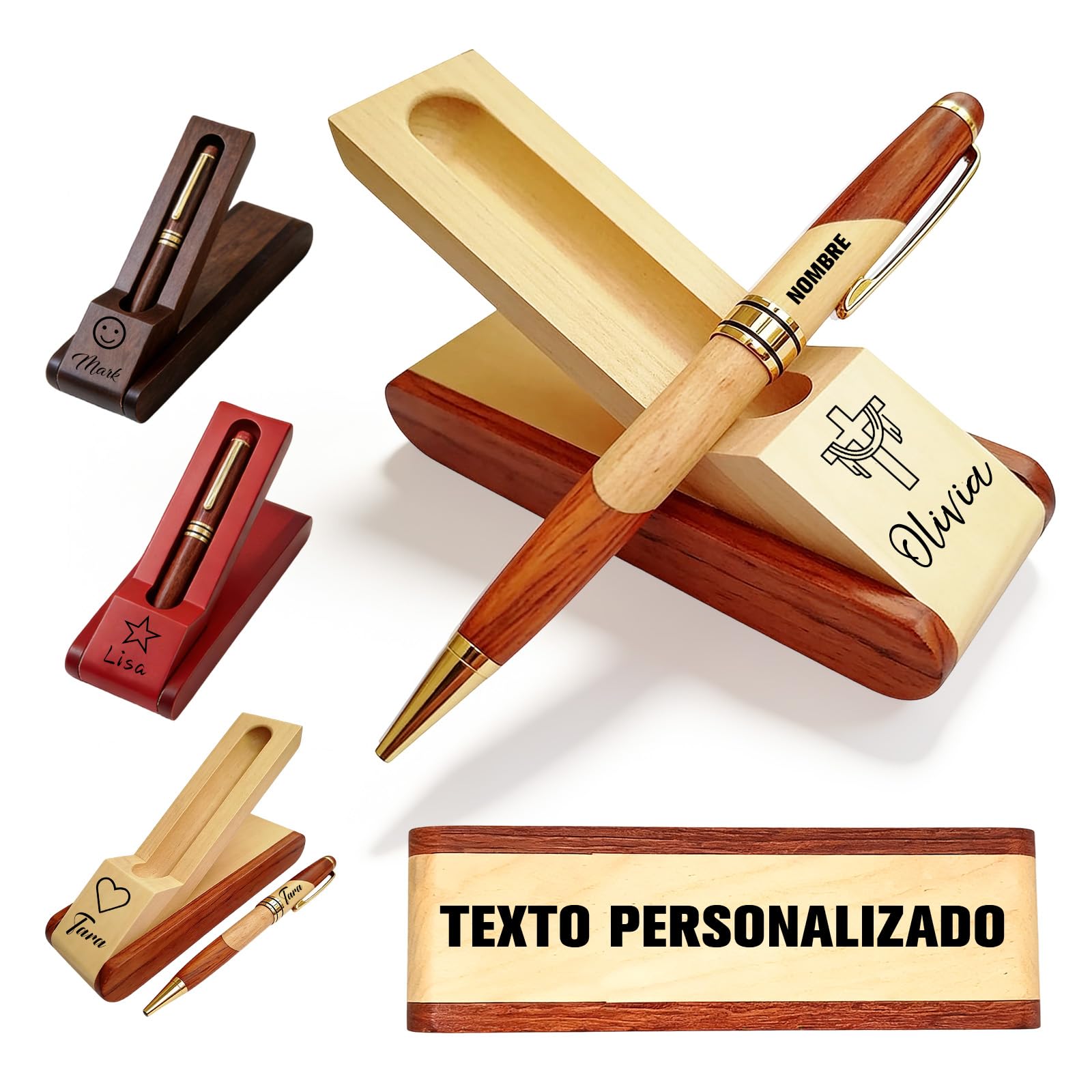 Wooden Pen Set Engraved Personalised with Name Text Set Wooden Pens with Box Engravable Gift for Men Women Colleagues (Personalised Pen with Name)