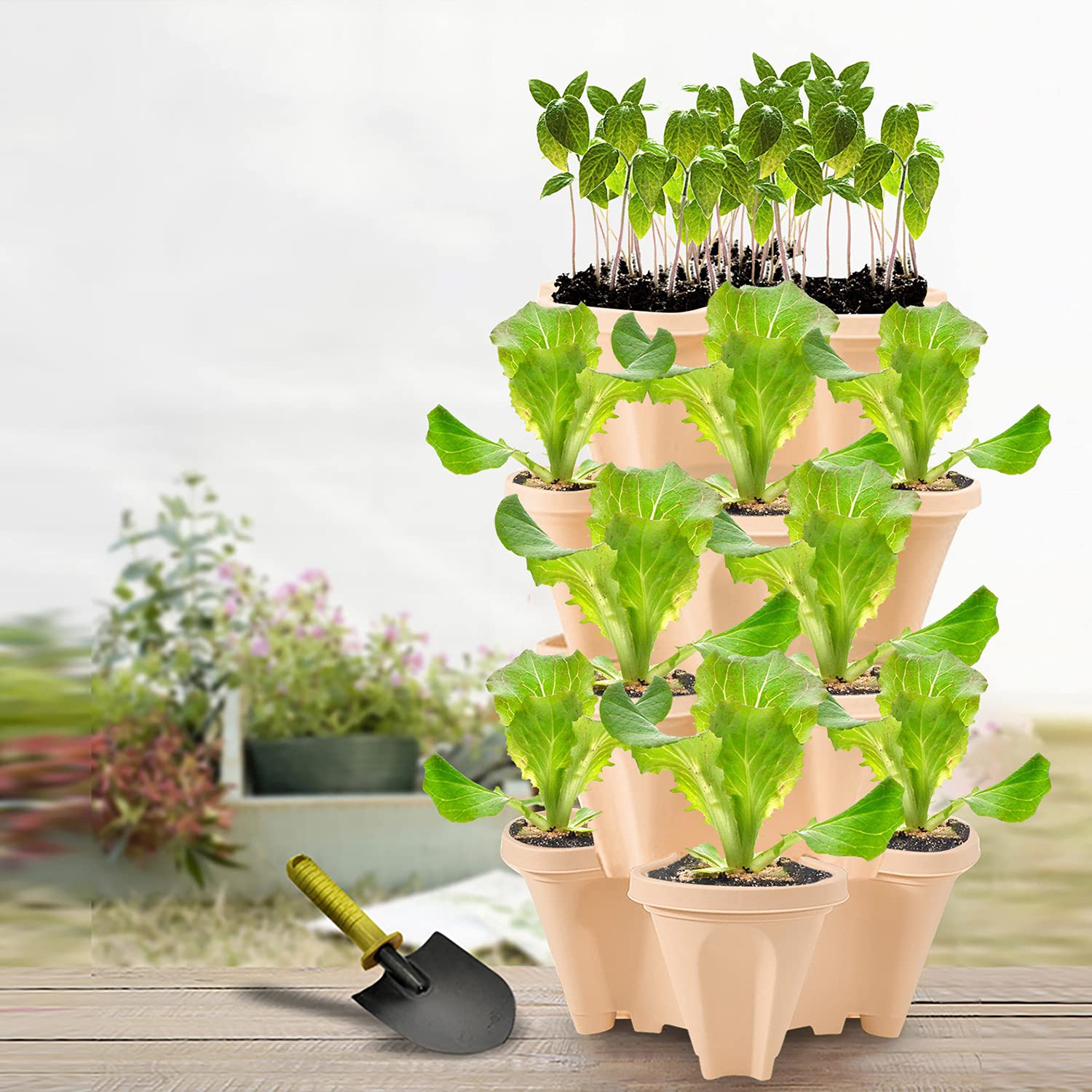 Vasi impilabili in plastica Tower Garden per fiori e piante verde