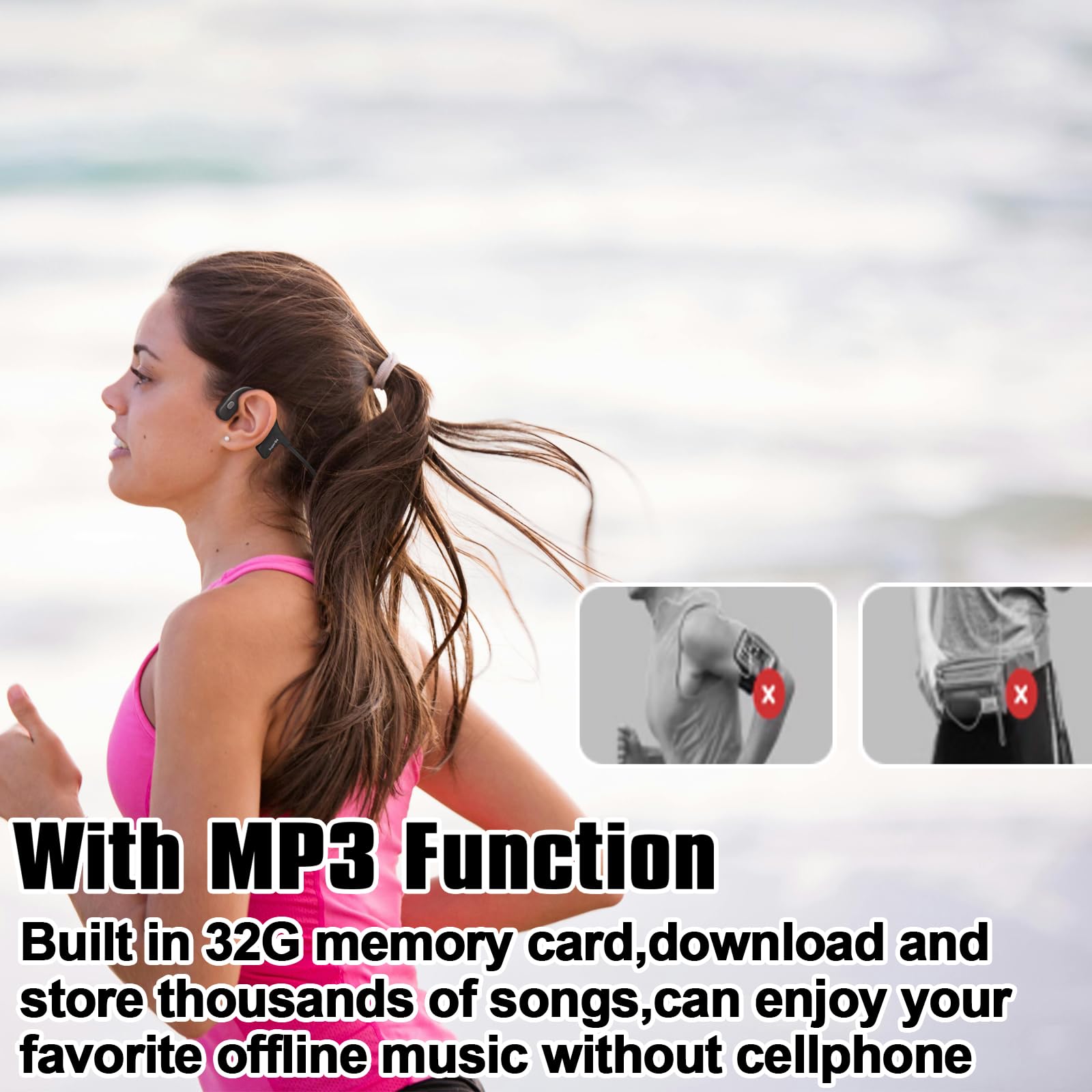 Cuffie impermeabili IPX8 a conduzione ossea per nuoto subacqueo cuffie Bluetooth con lettore MP3 Cuffie auricolari aperti con microfono auricolari wireless memoria integrata da 32 GB per corsa