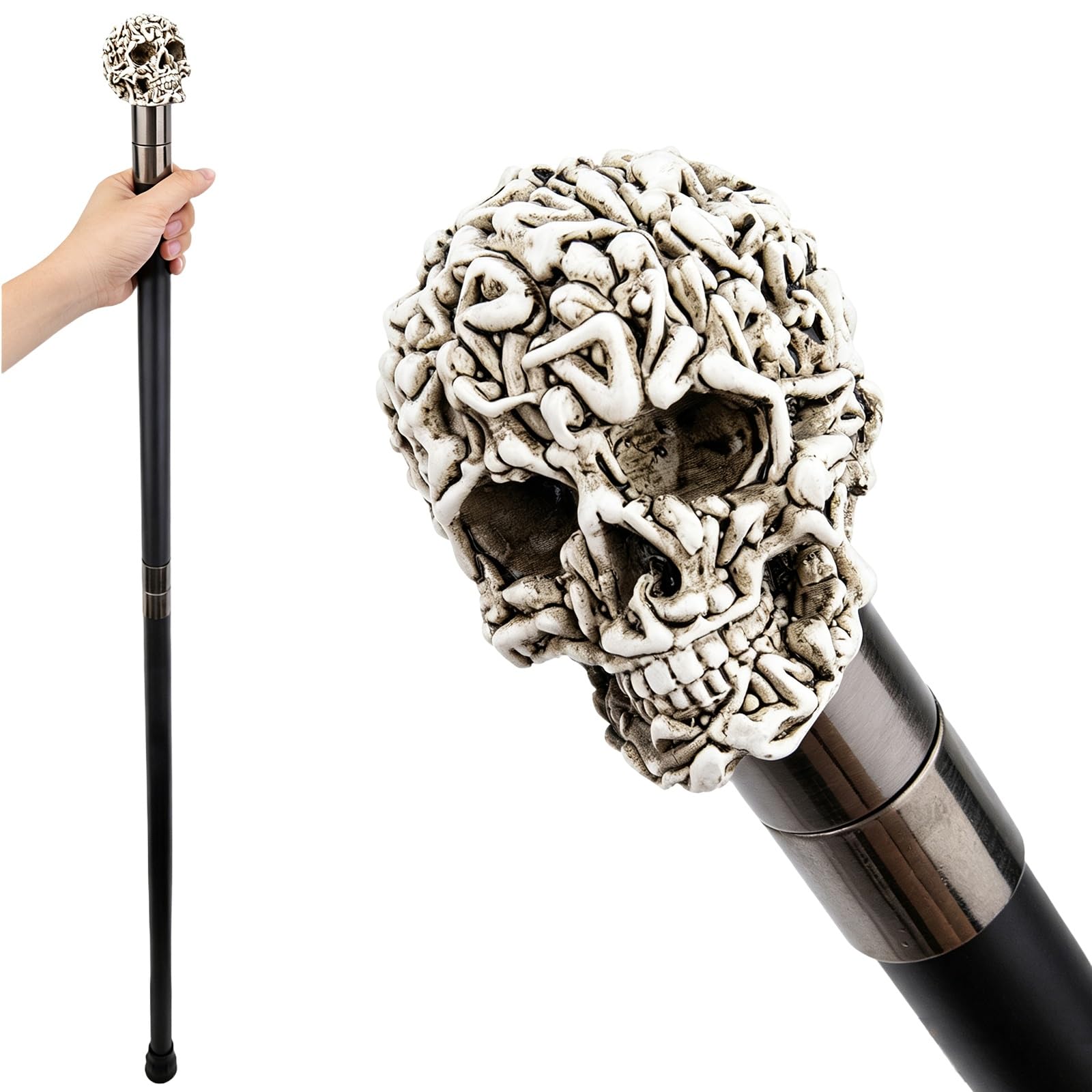Spazierstock Mit Weißem Totenkopf – Dekorativer Gothic-Stab für Kostüme