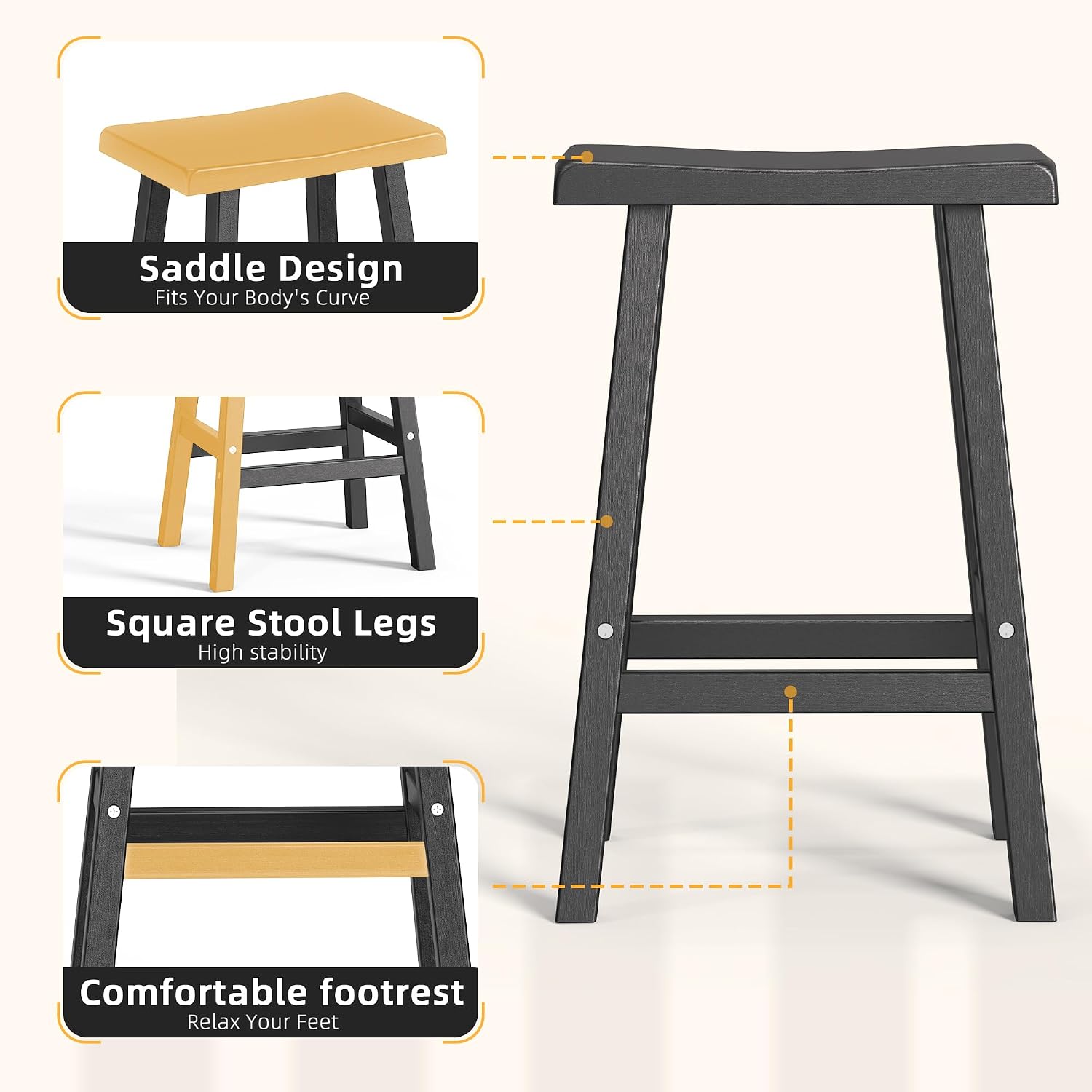 24-Inch Bar Stools (Set of 4) – Recycled Resin Counter Height Stools for Kitchen Island, Home Bar & Outdoor Use, 300lb Capacity, Anti-Slip Pads, Easy Assembly (15.91×13.23×24.02 Inch)