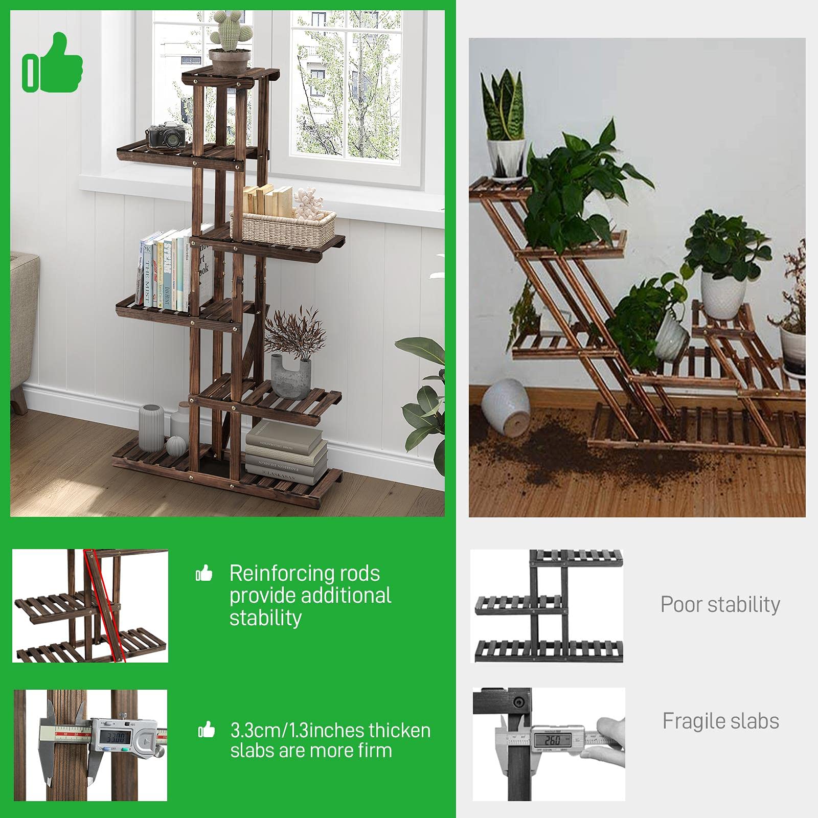 Yaheetech Étagère à fleurs 6 étages en bois massif, étagère à fleurs, étagère à plantes, banc de fleurs pour balcon/terrasse/jardin, gain de place, multifonctionnel