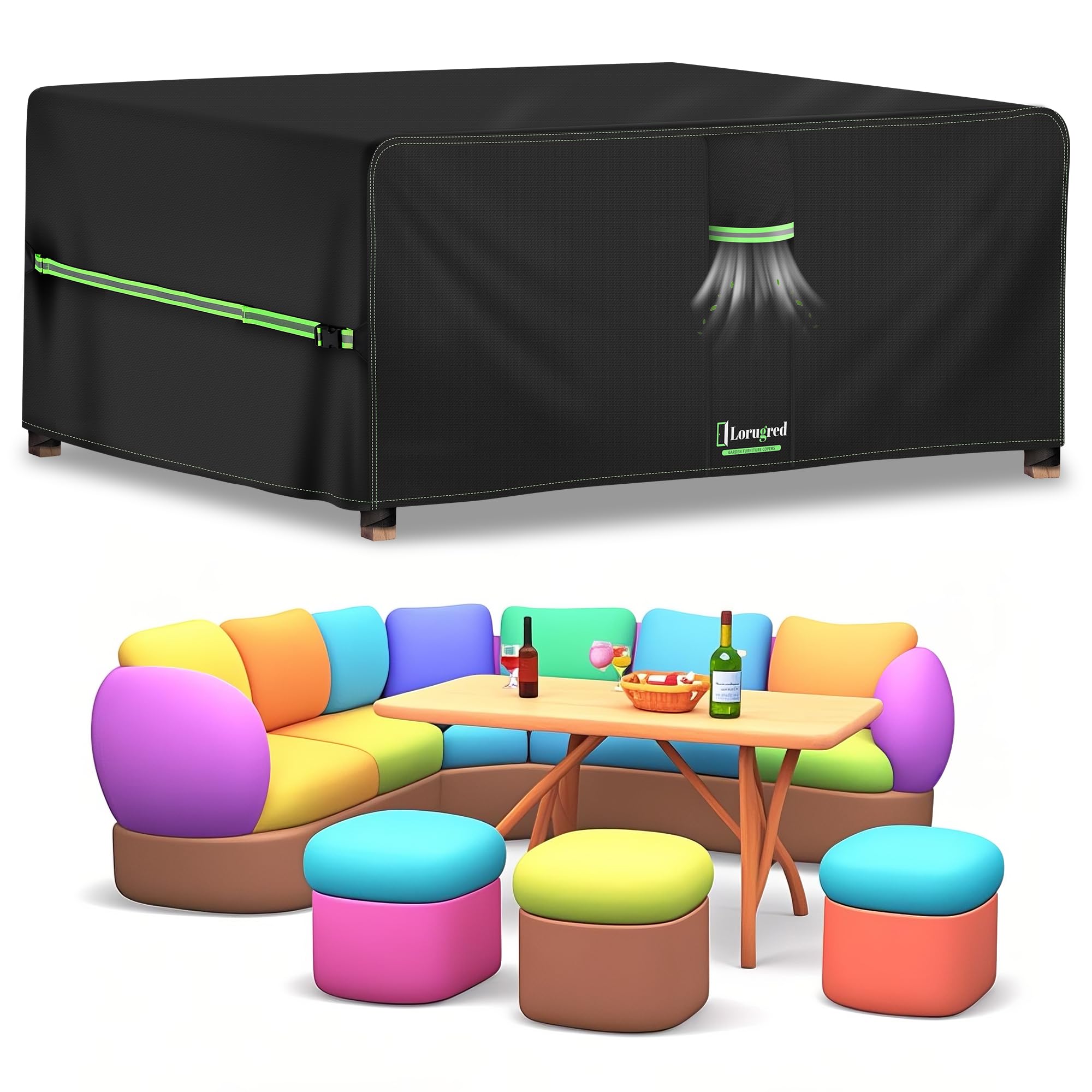 Lorugred Outdoor Garden Furniture Covers Waterproof,Patio Rattan Furniture Cover 230X165X74cm,420D Oxford Fabric Patio Table Cover with Air Vent,Windproof&Anti-UV for Table and Chair Rectangle Sofa