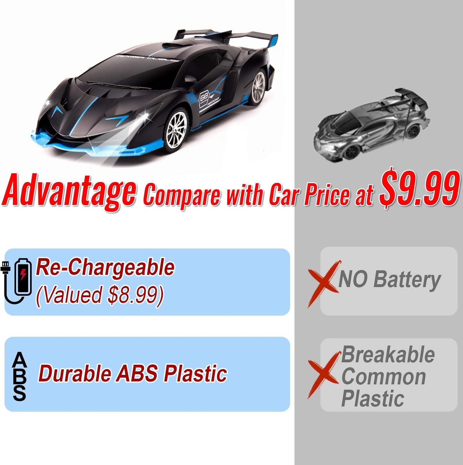 Remote Control Car for Boys Fast 1/18 Scale Rechargeable RC Vehicle Cars Toys Xmas Gifts for Kids High Speed with Headlights (Black Blue)