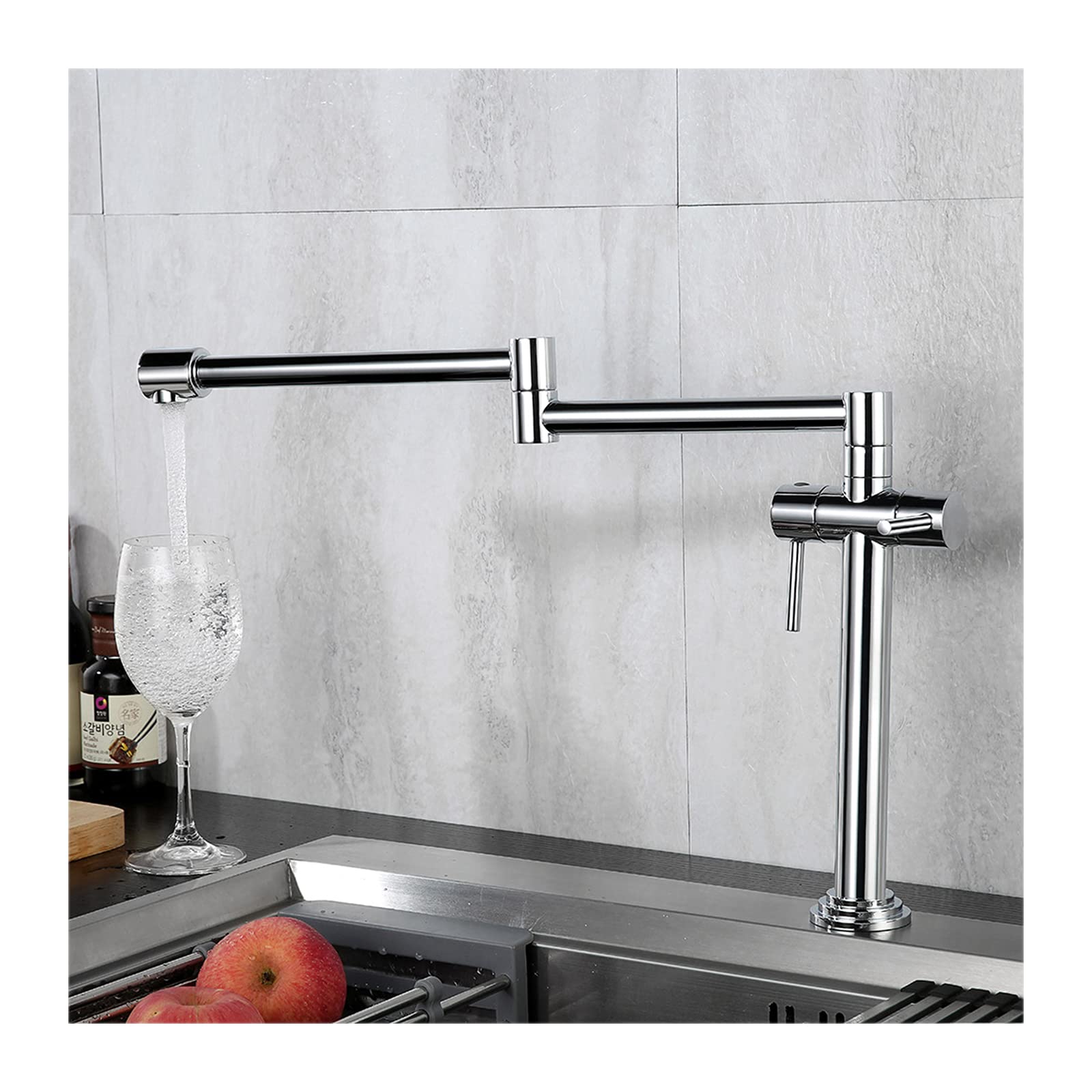 Grifo de cocina Agua fría y caliente Grifos de fregadero de cocina comercial Grifo de llenado de ollas de latón Plegable Estirable Doble articulación Brazos oscilantes Dos manijas Montado en cubierta,