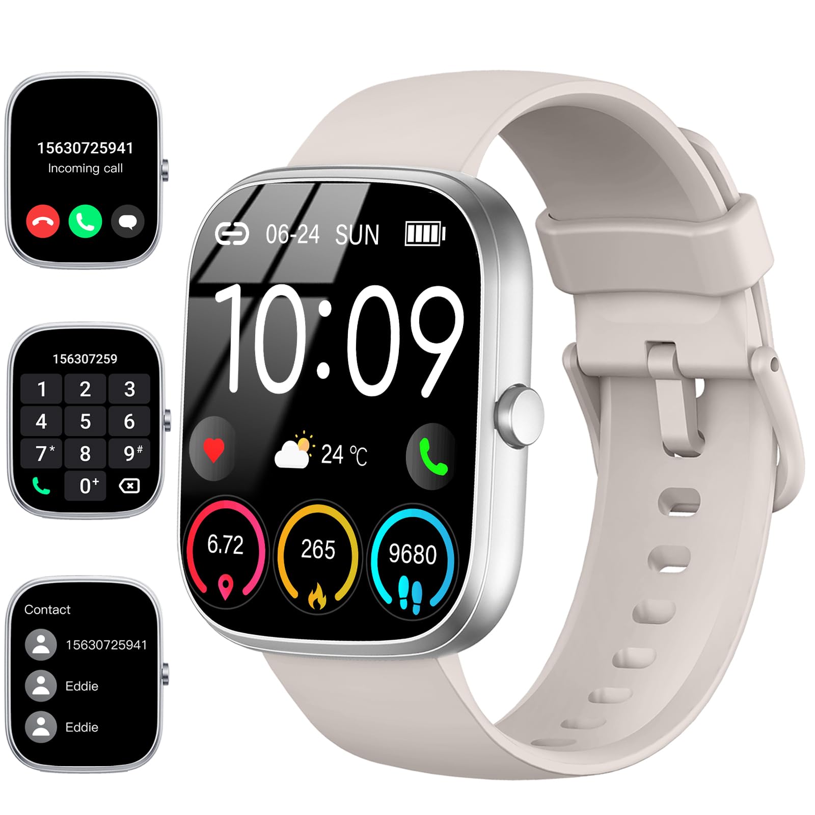Smartwatch Uomo Donna, 1.91" Orologio Fitness con Effettua/Risposta Chiamate, 110+ Sportive Fitness Tracker, Sonno Cardiofrequenzimetro, Contapassi/Calorie/Impermeabil IP68 Smart Watch, Argento-Beige