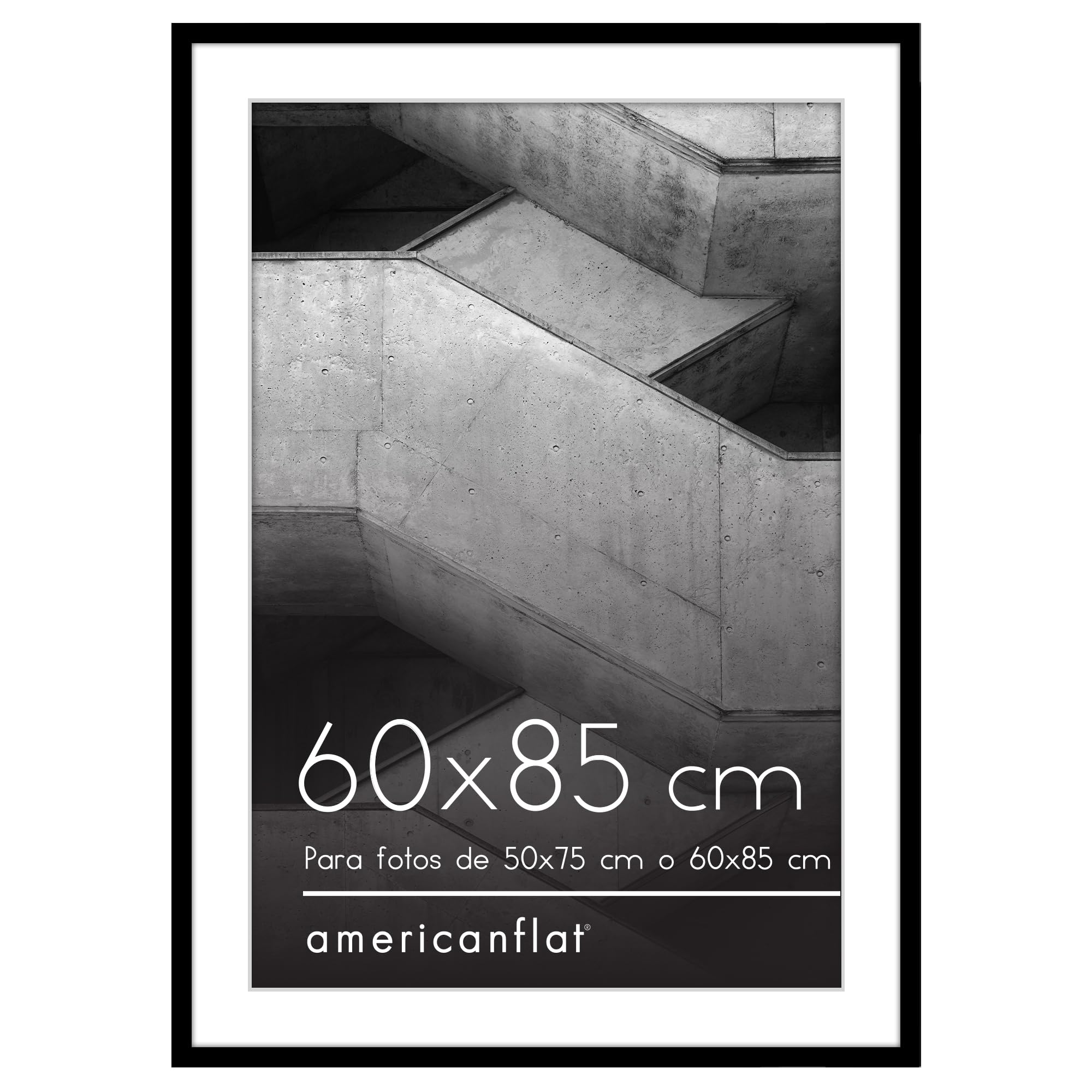 Marco de fotos de 60x85 cm negro con paspartú para decoración minimalista