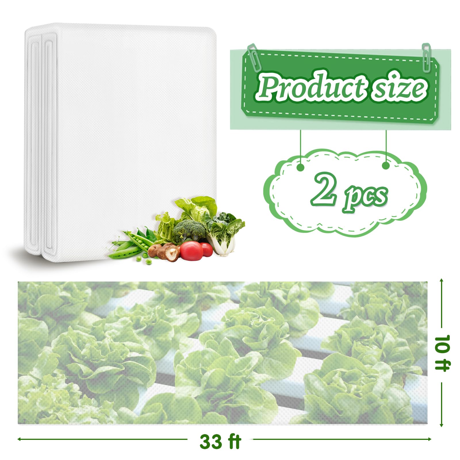 Liengoron 2PCS 10 Ft x 33 Ft Plant Covers Freeze Protection 1.05 oz/yd² Frost Blankets for Winter Outdoors Plants Floating Row Cover Frost Cloth Plant Freeze Protection