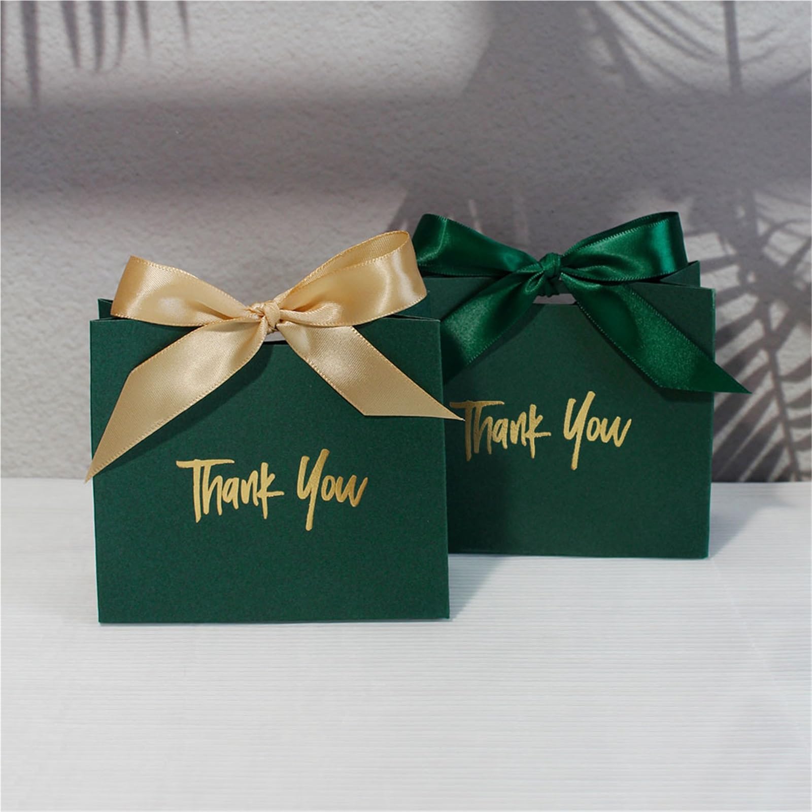 PFMSAAF wedding candy box Green Ribbon Box, Thank You Candy , And Mini Bag, Versatile Packaging Suitable For Any Occasion(Burgundy,50pcs)