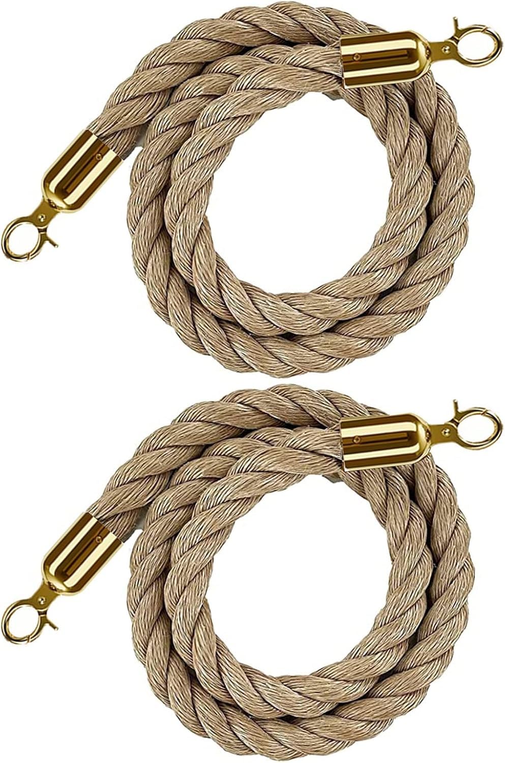 Aioneer Crowd Control Barrier Rope, Braided Hemp Stanchion Rope With Silver Hook, Ideal For Events And Queuing-Gold-3.3ft/100cm