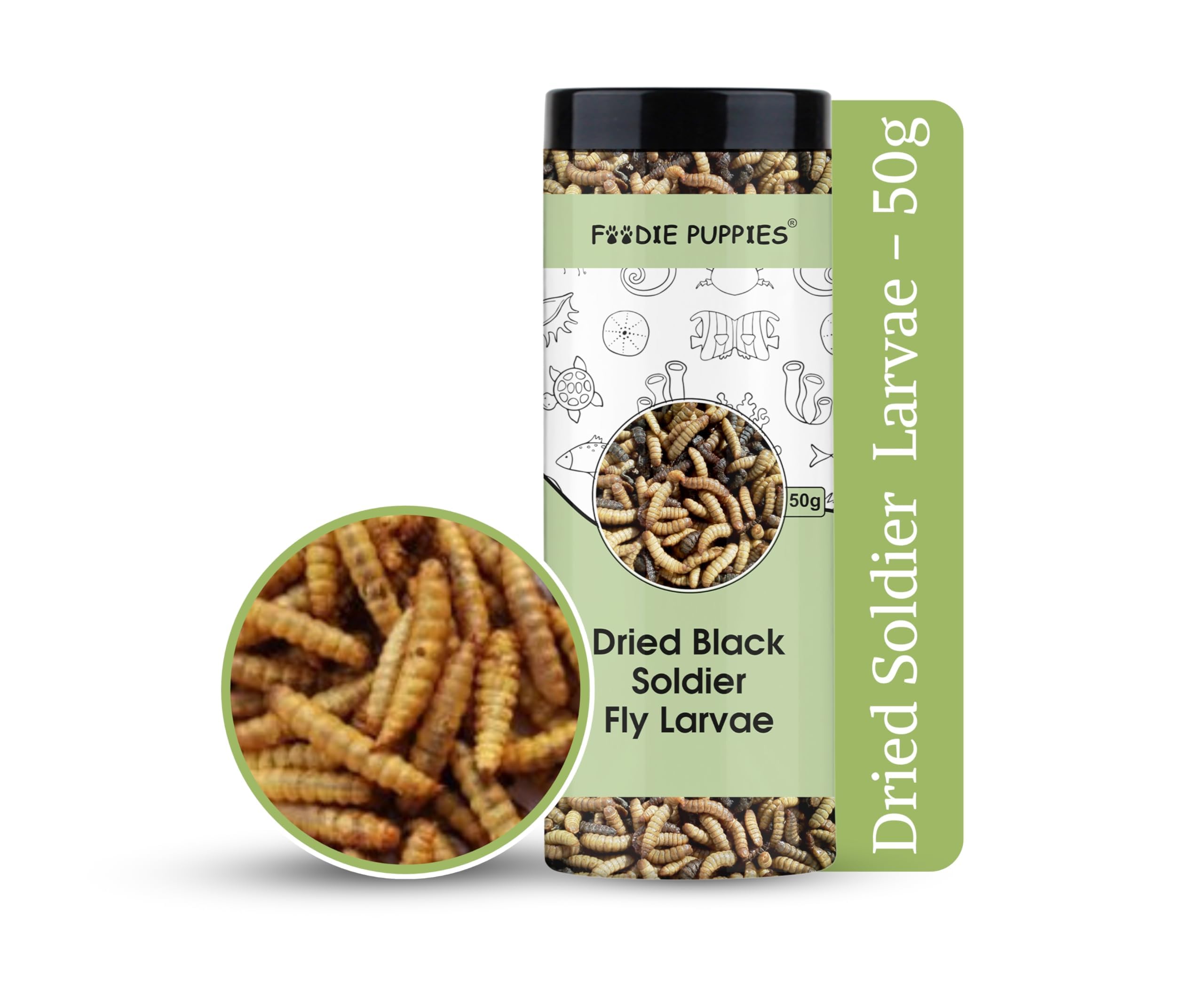 Foodie Puppies Dried Black Soldier Fly Larvae 50gm - Fish Food for Bettas, Tetras, Arowana, Flowerhorn, Oscar, Blood Red Parrot and Other Reptiles (Pack of 1)
