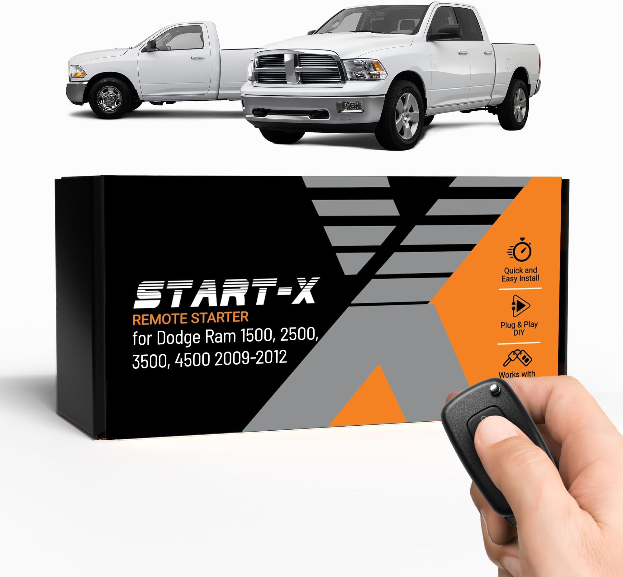 Start-X Remote Starter Kit for Dodge RAM 1500/2500/3500/4500 Gas (2009, 2010, 2011, 2012) Trucks | Key Ignition | Plug & Play Install | Lock 3X to Remote Start | Zero Wire Splicing