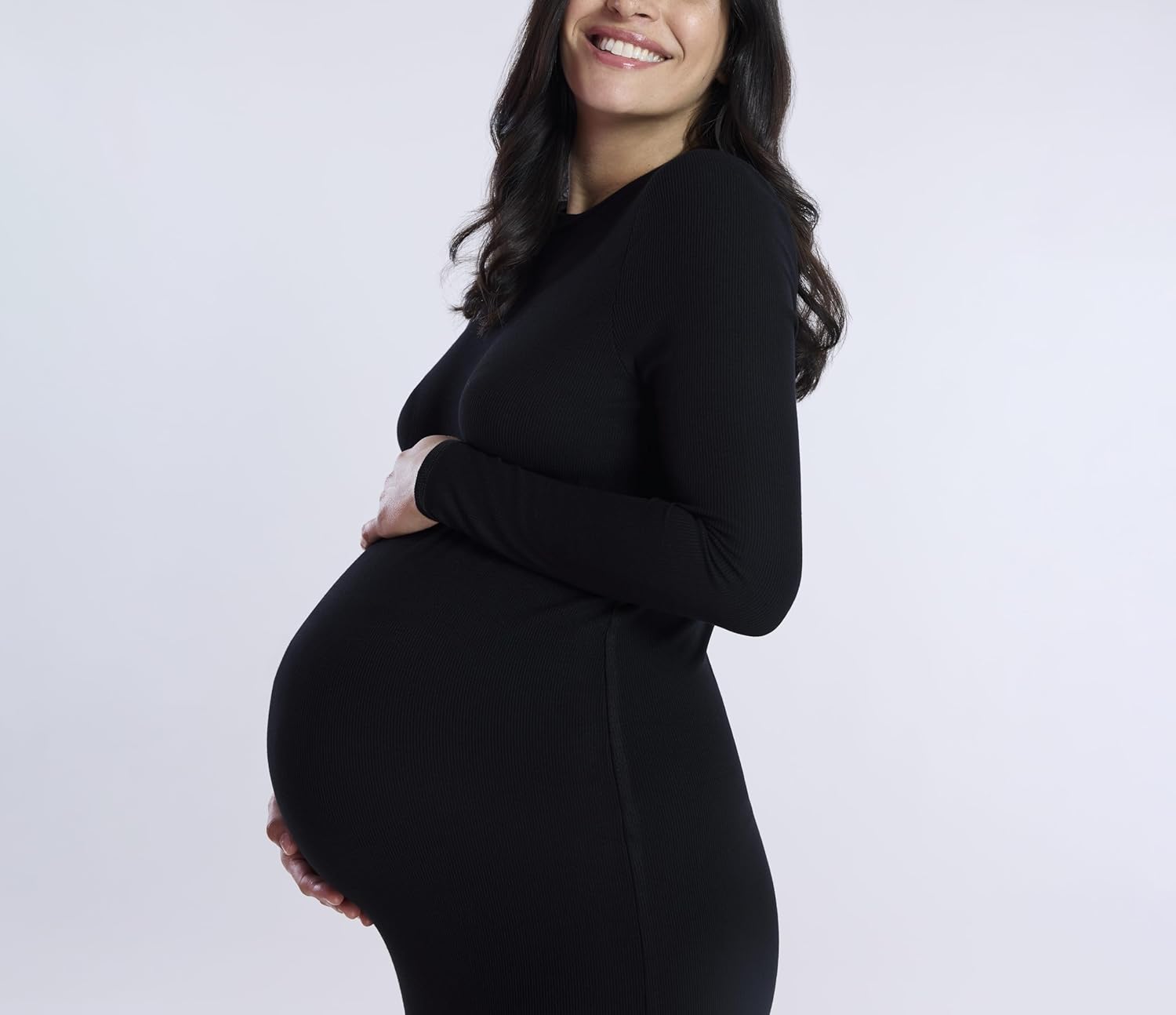 Motherhood Maternity Women's Long Sleeve Rib Knit Column Midi Pregnancy Bodycon Dress