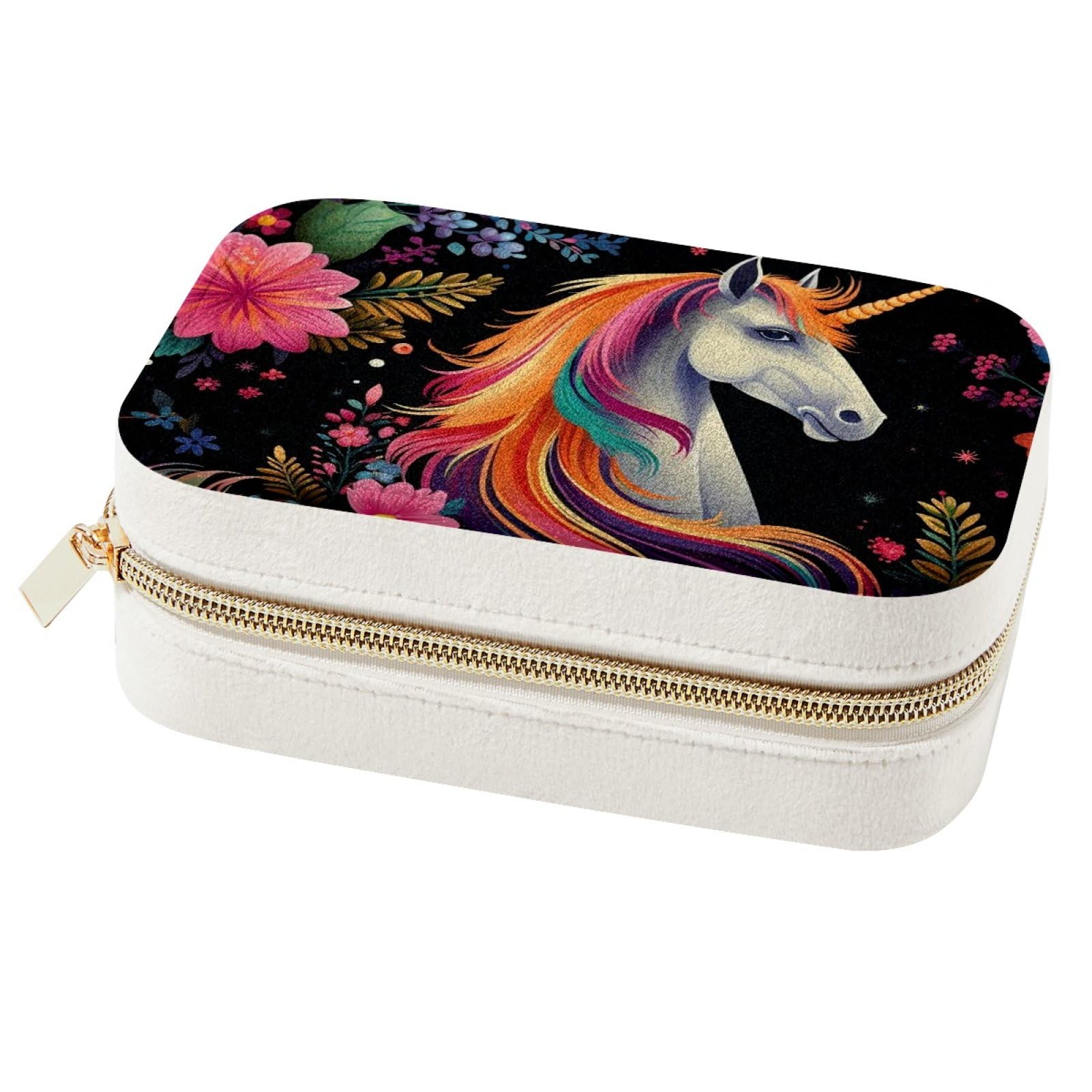 Boîte à bijoux licorne portable pour bagues et colliers de fille