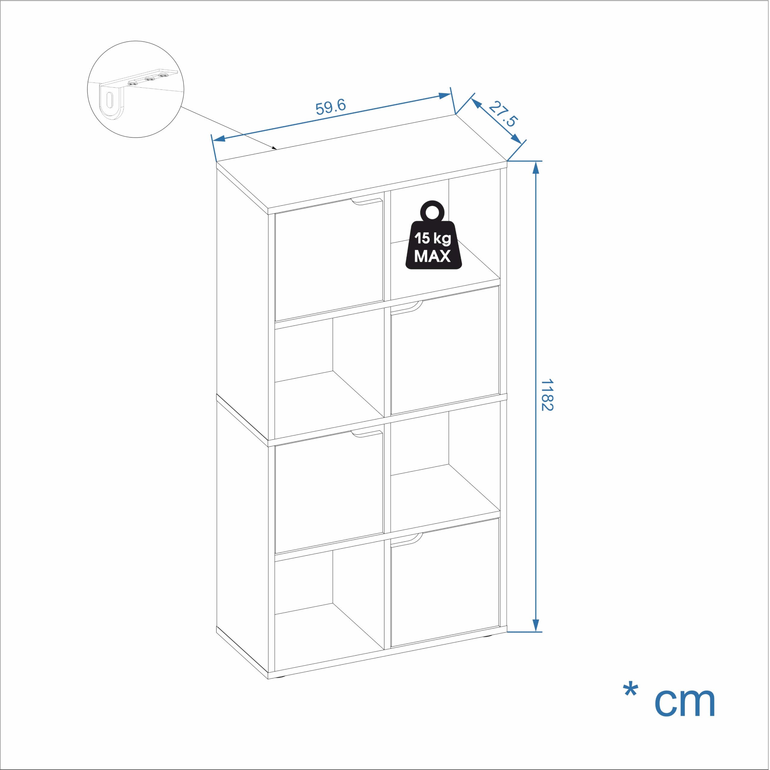 KOMTO Bücherregal Kaschmir – Würfelregal mit 4 Türen und 8 Fächern, Bücherschrank, Aufbewahrungsregal, Raumteiler Regal für Büro, Schlafzimmer und Wohnzimmer | Shelf8 60 x 30 x 122