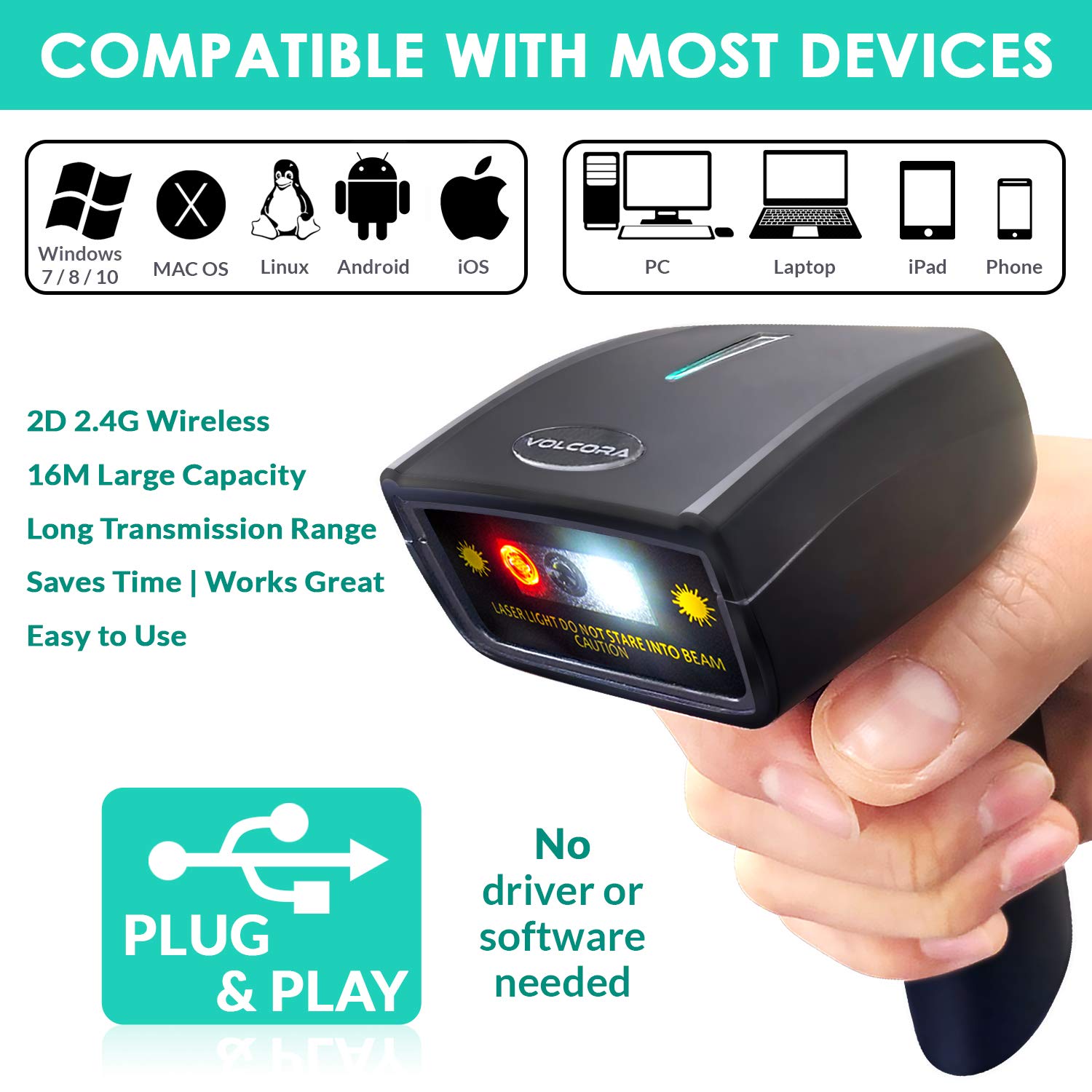 1D 2D Wireless Barcode Scanner Handheld CCD Bar Code Label UPC QR