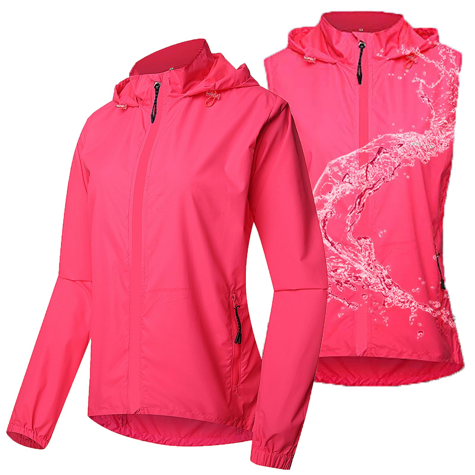 Giacche Ciclismo Donna con Cappuccio, Antivento Impermeabile MTB Sportivo Abbigliamento Leggera Traspirante All'Aperto Ciclismo Giacca Asciugatura Rapida,Plum Red-S