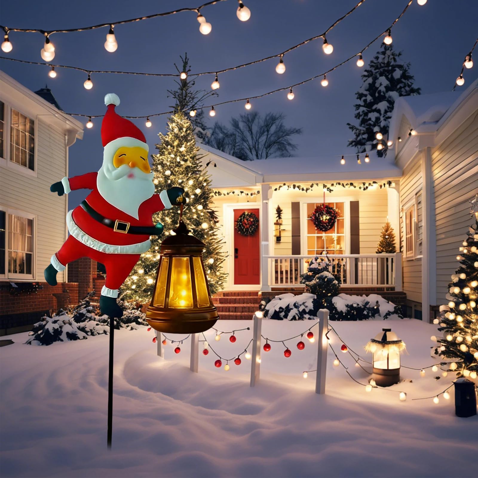 Peamoo Warm*1 Christmas Santa Solar Kettle Lights Garden Lawn Decorative Light, Ip65 Waterproof Led Outdoor Solar Lights With 2 Lighting Modes, Automatic On/Off, For Garden, Xmas Surprise Gifts (Warm*1)