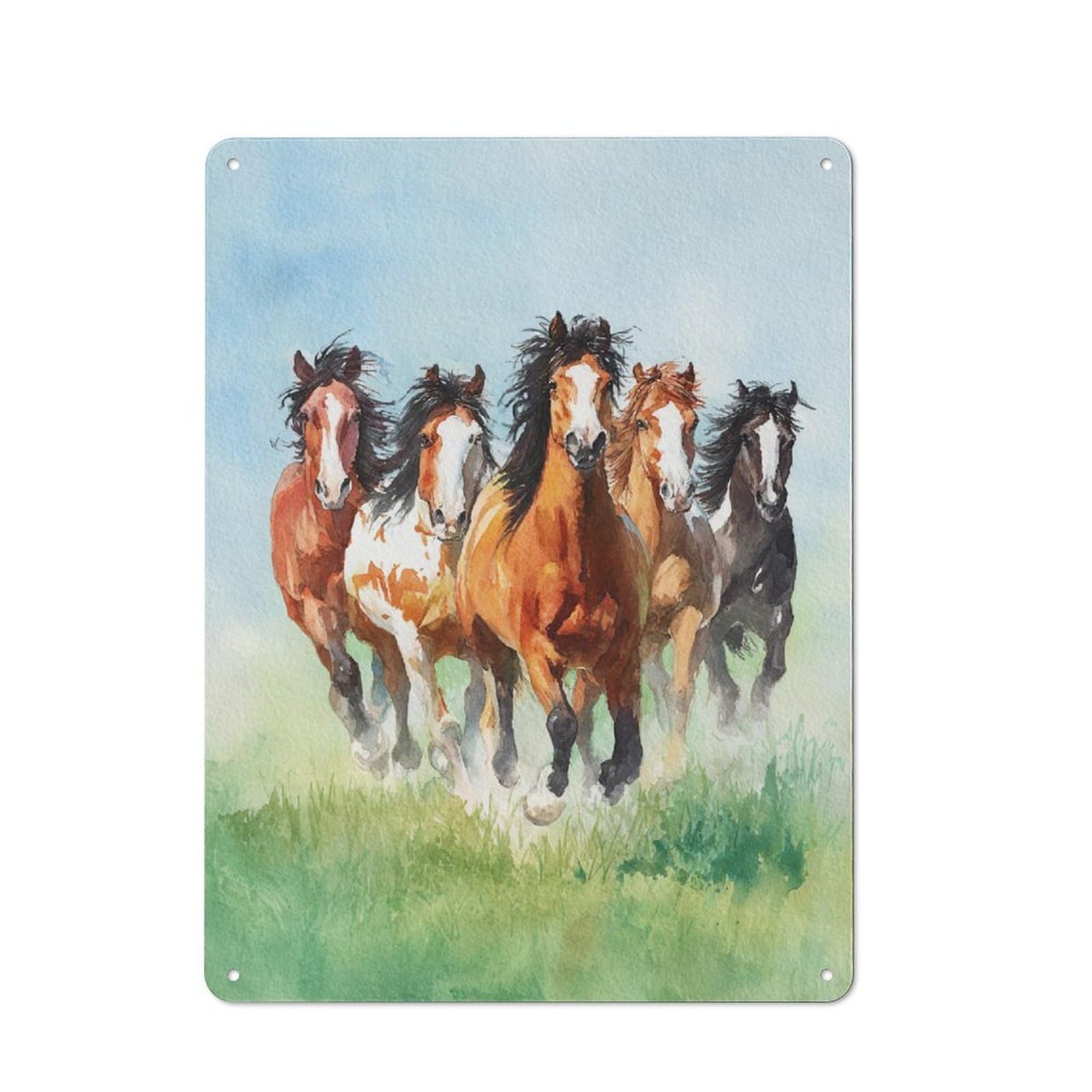 Junmoney Horses Galloping In Field Metal Plaque 40X30cm With For Hallway Wall, Retro Decor, For Wall Display Collectors